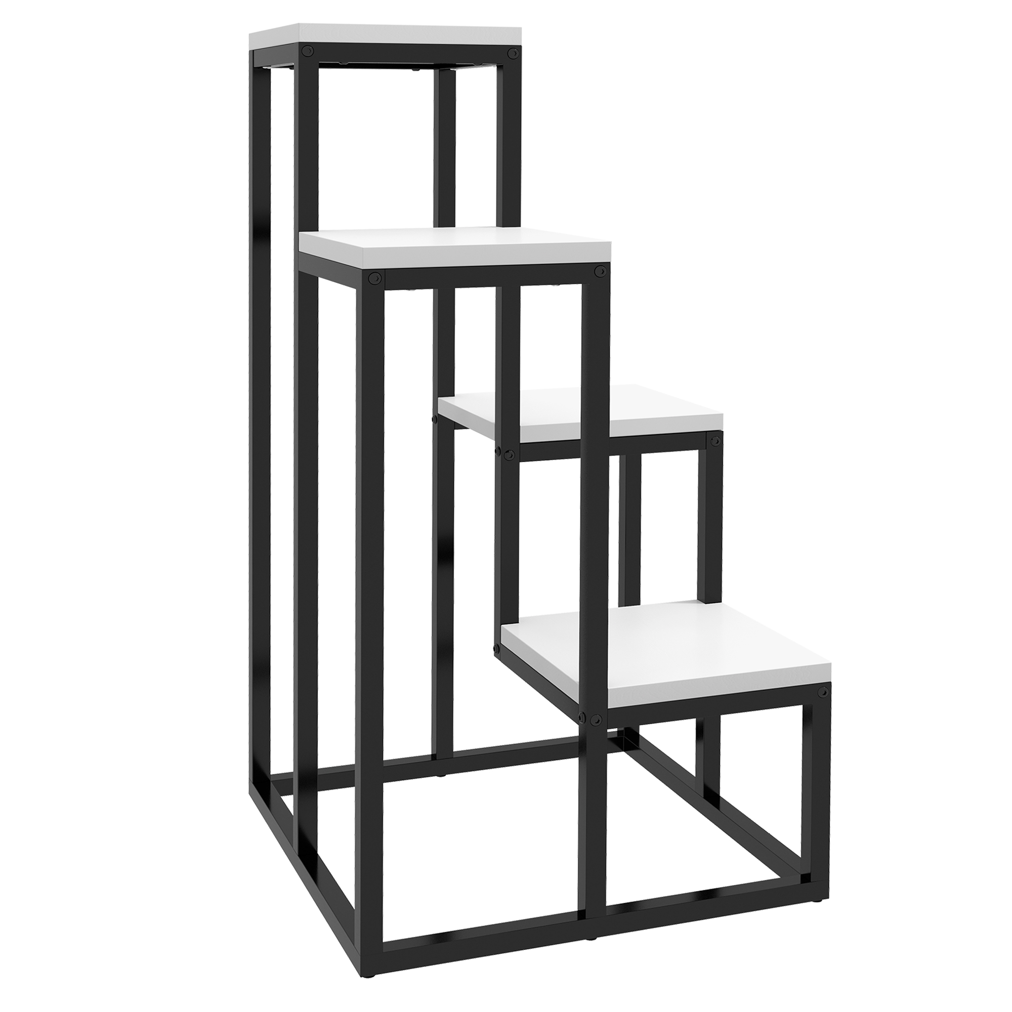 Blumenregal, 4 Etagen, Indoor & Outdoor, Metallrahmen, 34L x 34B x 70H cm, Schwarz+Weiß Blumenregal, 4 Etagen, Indoor & Outdoor, Metallrahmen, 34L x 34B x 70H cm, Schwarz+Weiß