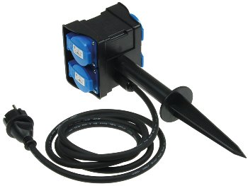 Gartensteckdose mit Erdspieß, 4-fach / IP44, 2m Kabel