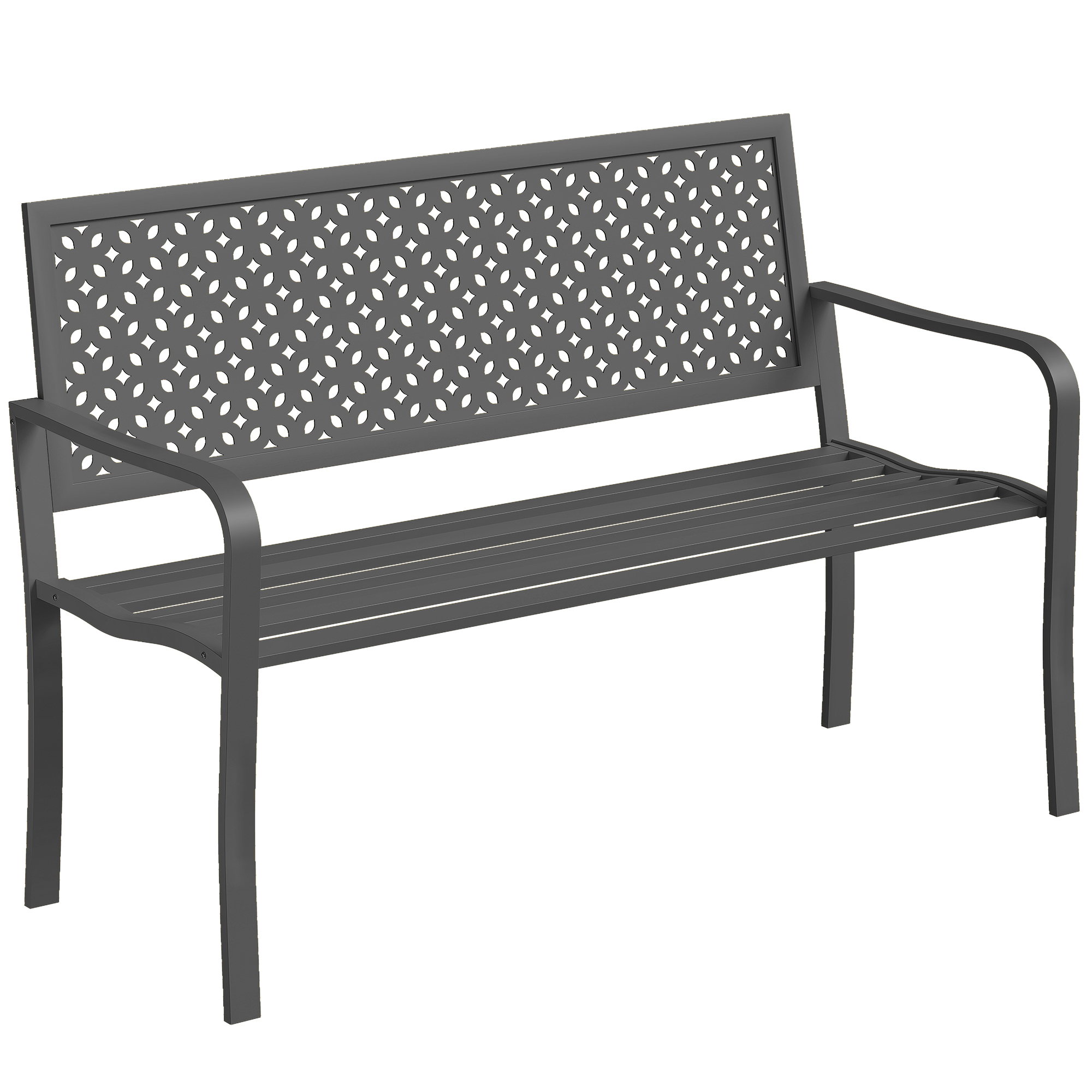 Gartenbank 2-Sitzer Metall wetterfest Outdoor Sitzbank mit rostbeständiger Rückenlehne, Geometrisch bis 240 kg