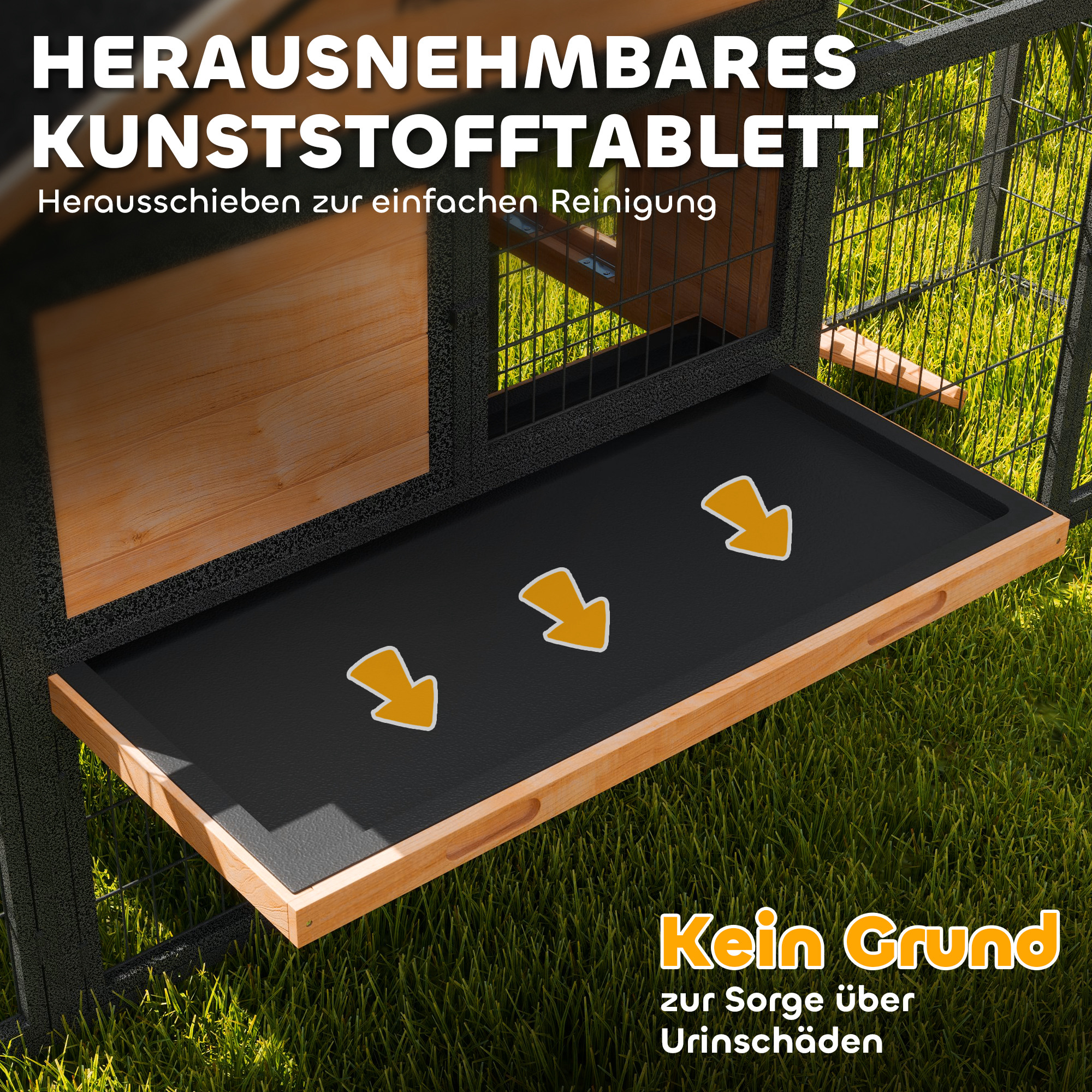 Hasenstall 2 Ebenen Kaninchenstall aus Vollholz Winterfest Doppelstockhaus mit Freilaufgehege 217x53x86 cm Gelb