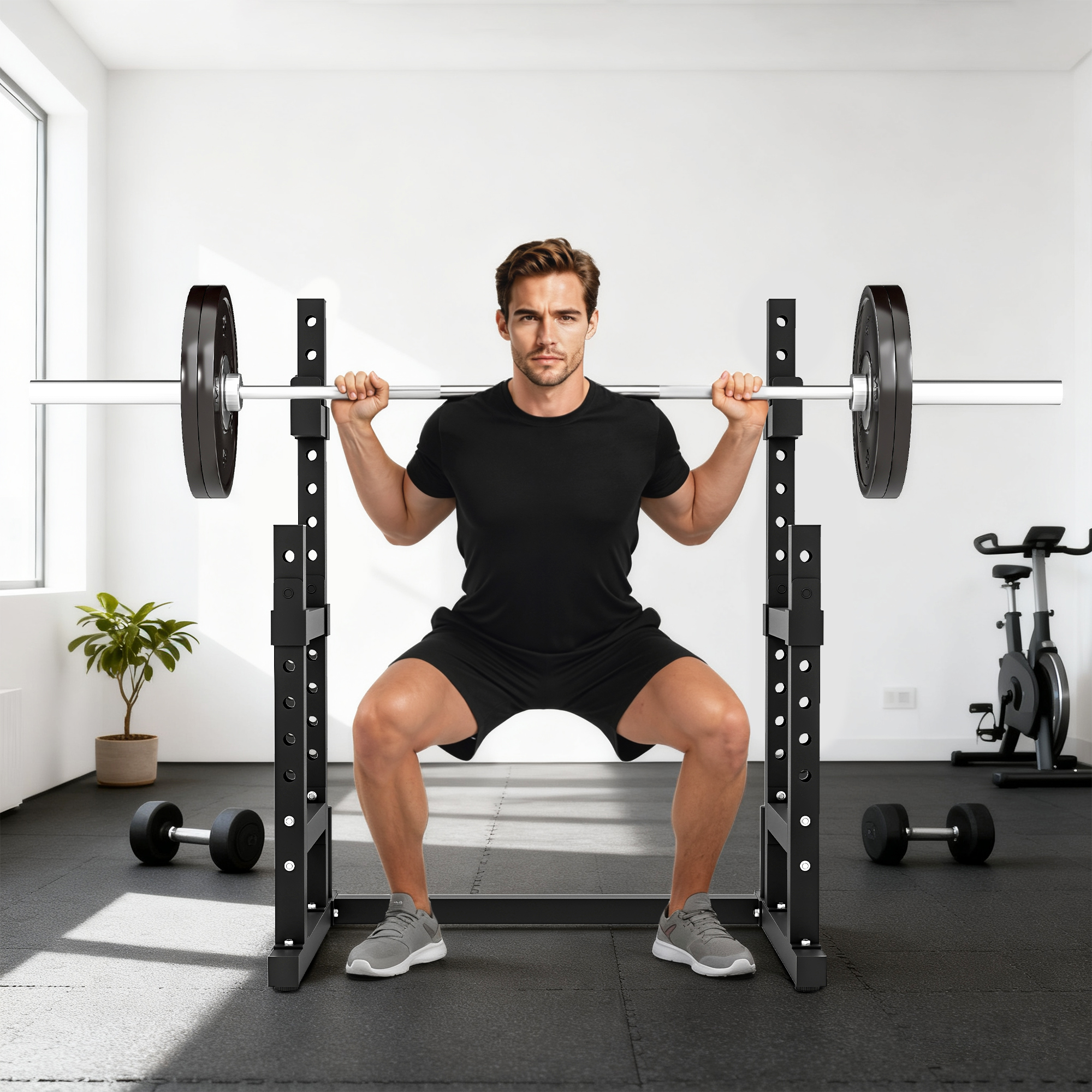 Hantelständer 2 Ebenen Hantelscheibenständer aus Stahl Langhantelablage bis 300 kg Schwarz