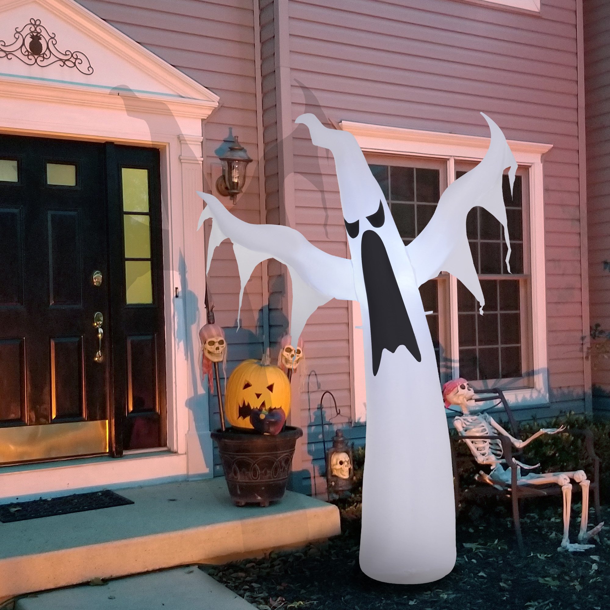 Halloween aufblasbares Gespenst 1,8 m Dekoration mit LEDs IP44 Selbstaufblasender Polyester Weiß 130 x 30 x 180 cm