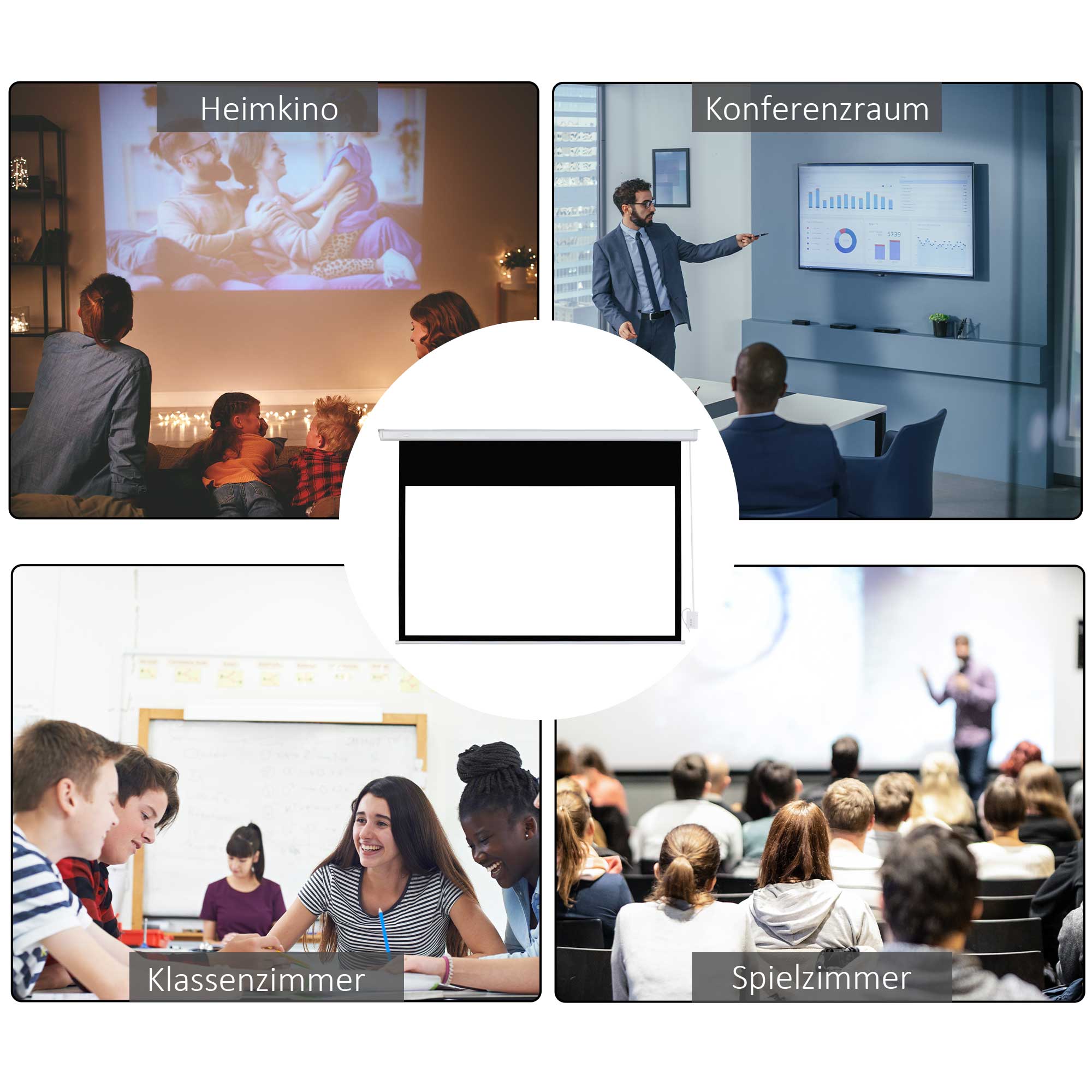 Beamer-Leinwand 247 x 168 cm 100 Zoll 16:9 HD 4K Projektionsleinwand Elektrisch mit Fernbedienung, Weiß