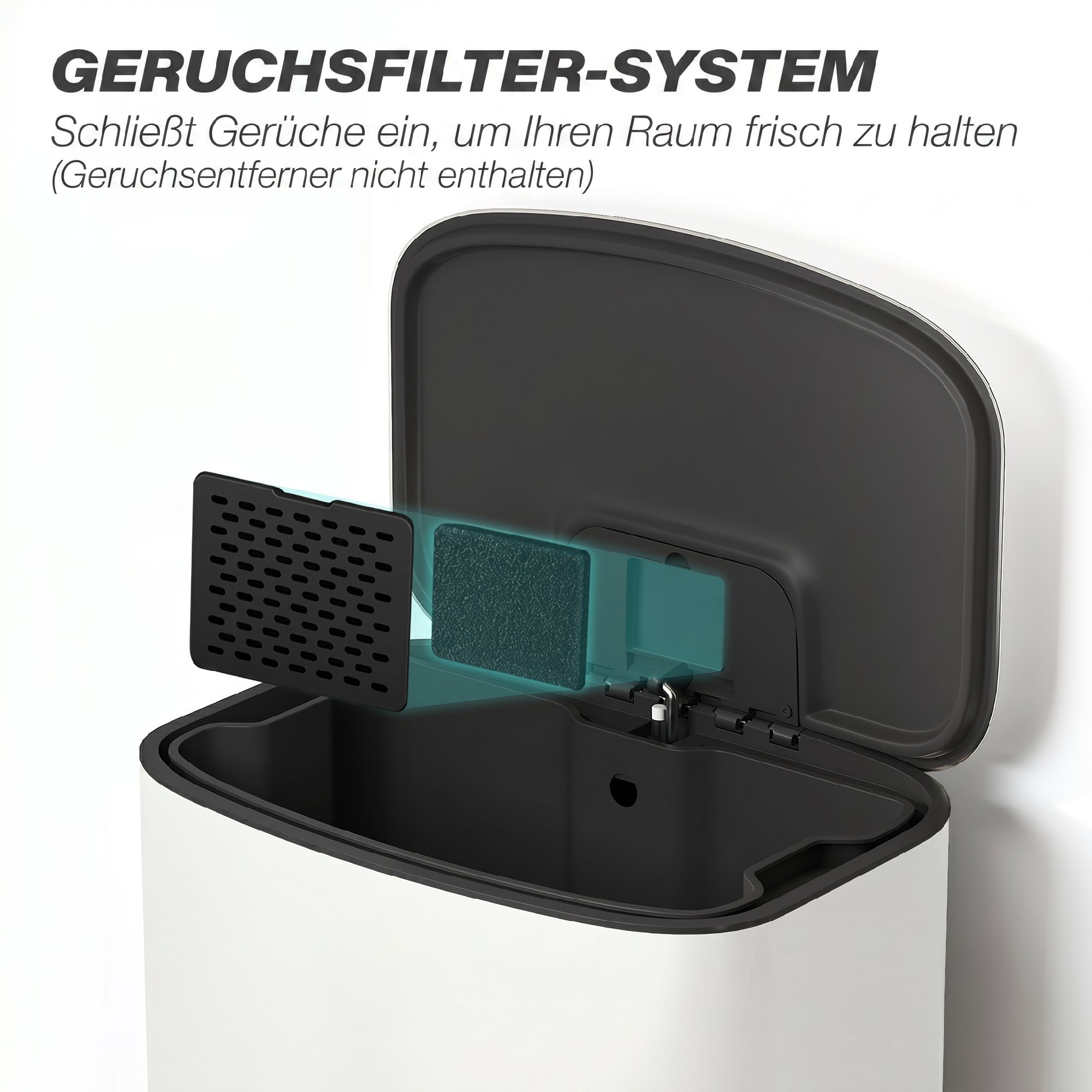 Mülleimer Küche 50 Liter Treteimer mit Bleib-Offen-Funktion, Soft-Close-Deckel, Pedal, Cremeweiß