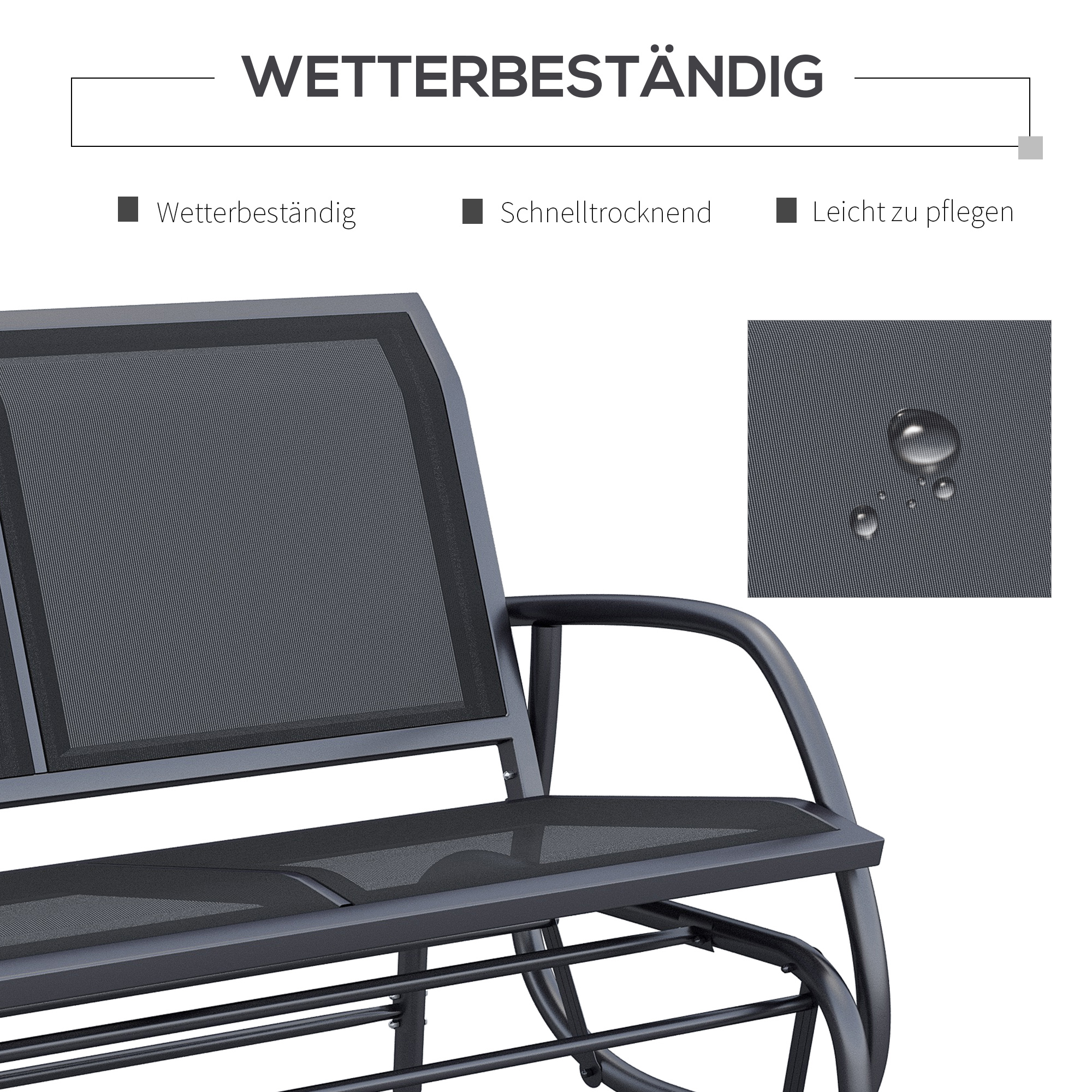 2-Sitzer Schaukelstuhl Gartenbank mit Schaukelmechanismus bis 200 kg belastbar 120 x 70 x 85 cm Schwarz