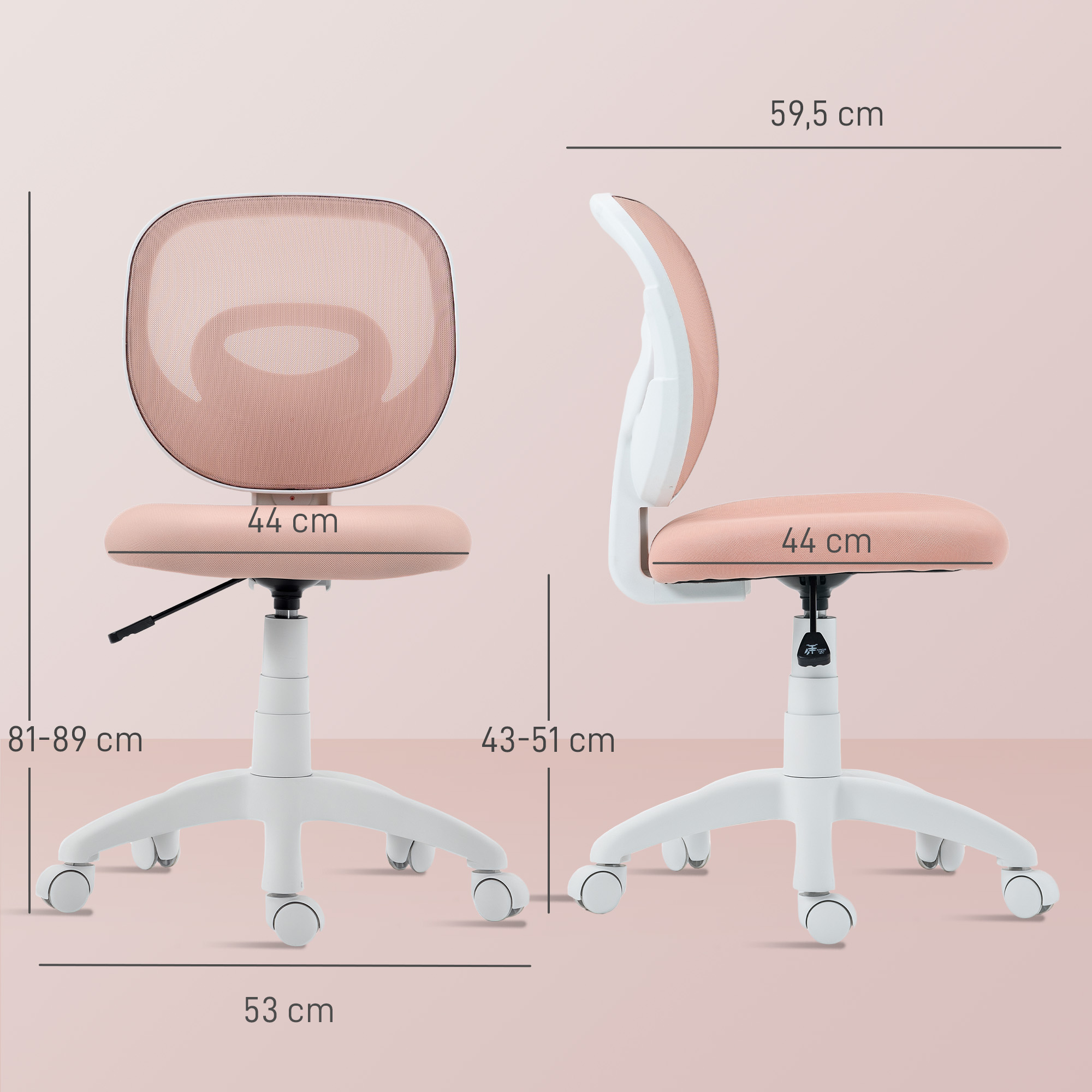Bürostuhl Ergonomischer Schreibtischstuhl mit C-förmiger Rückenstütze, Höhenverstellbar Rosa