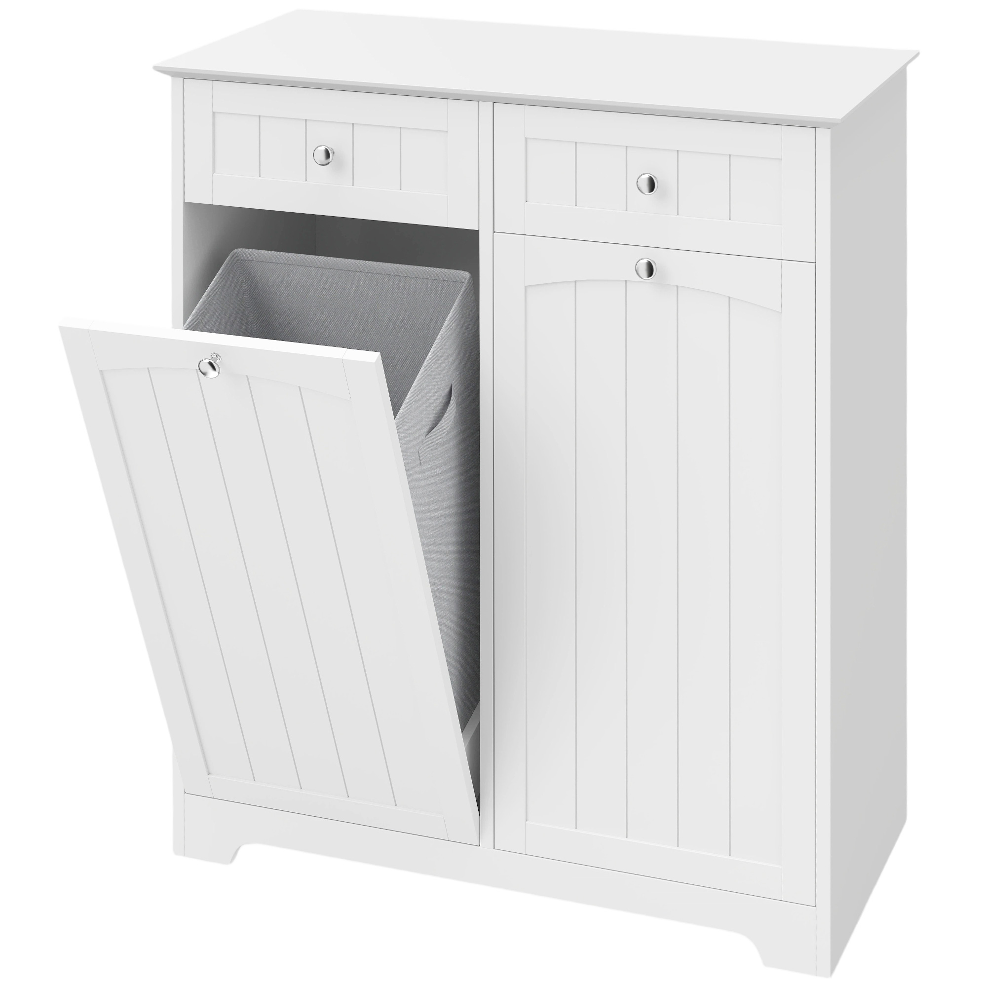 schmaler Badschrank freistehend mit Schubladen und Wäschekippe Badezimmerschrank 78x38x90 cm Weiß
