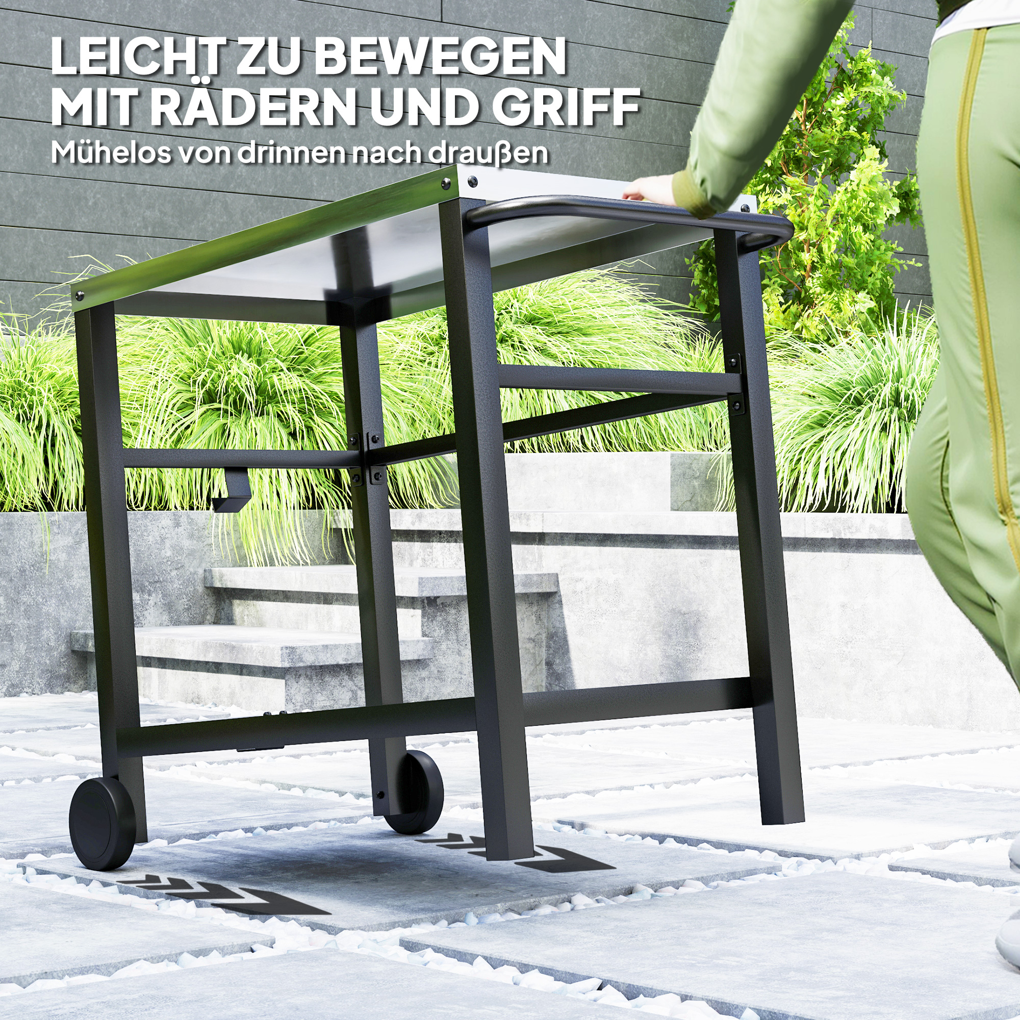 Grillwagen 2-Etagen Servierwagen mit Arbeitsfläche Ablagen Haken Räder Edelstahl 102 x 56 x 81cm