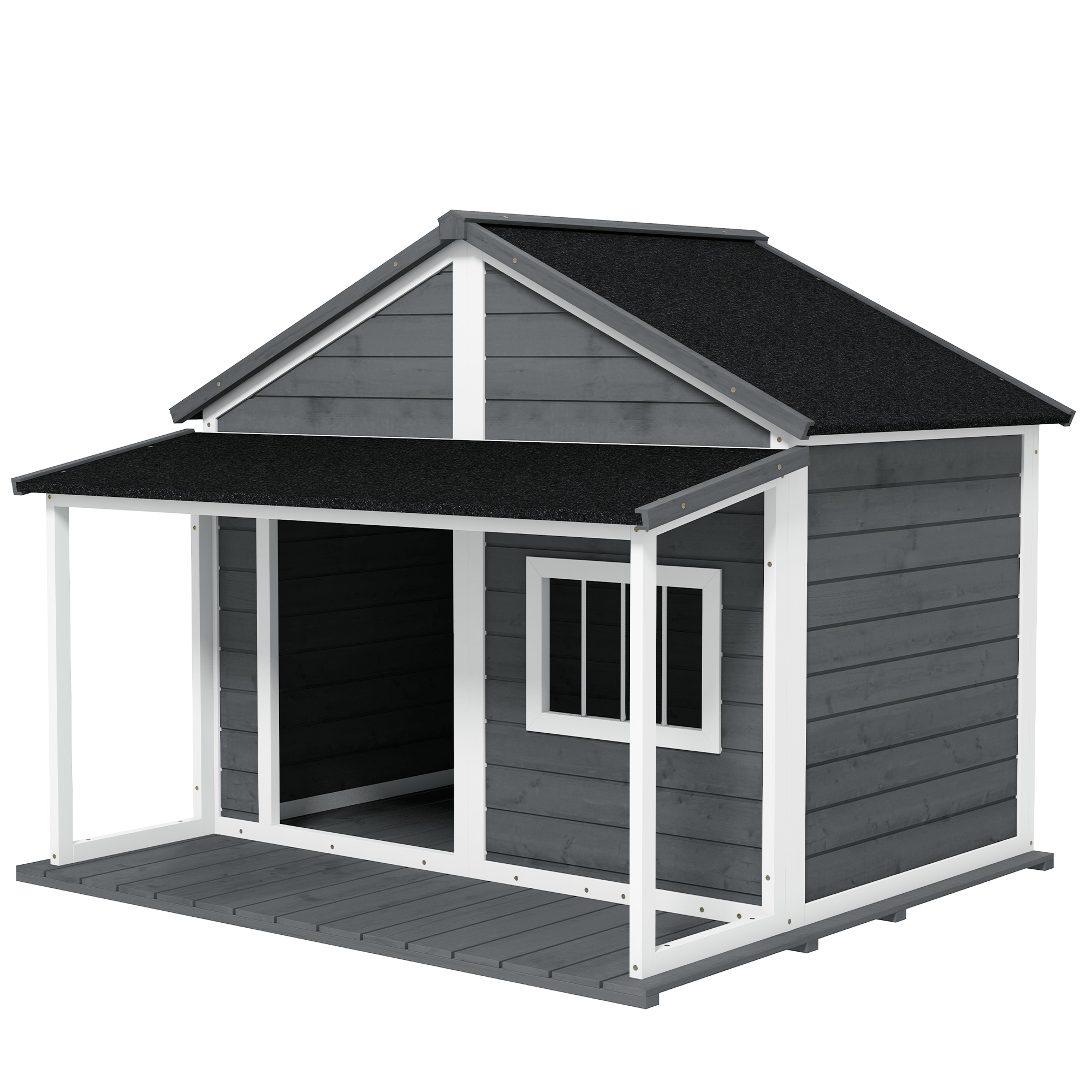 Hundehütte Outdoor-Hundehütte, inkl. Veranda, wetterbeständig, 124 cm x 112 cm x 105 cm, Grau + Weiß Hundehütte Outdoor-Hundehütte, inkl. Veranda, wetterbeständig, 124 cm x 112 cm x 105 cm, Grau + Weiß