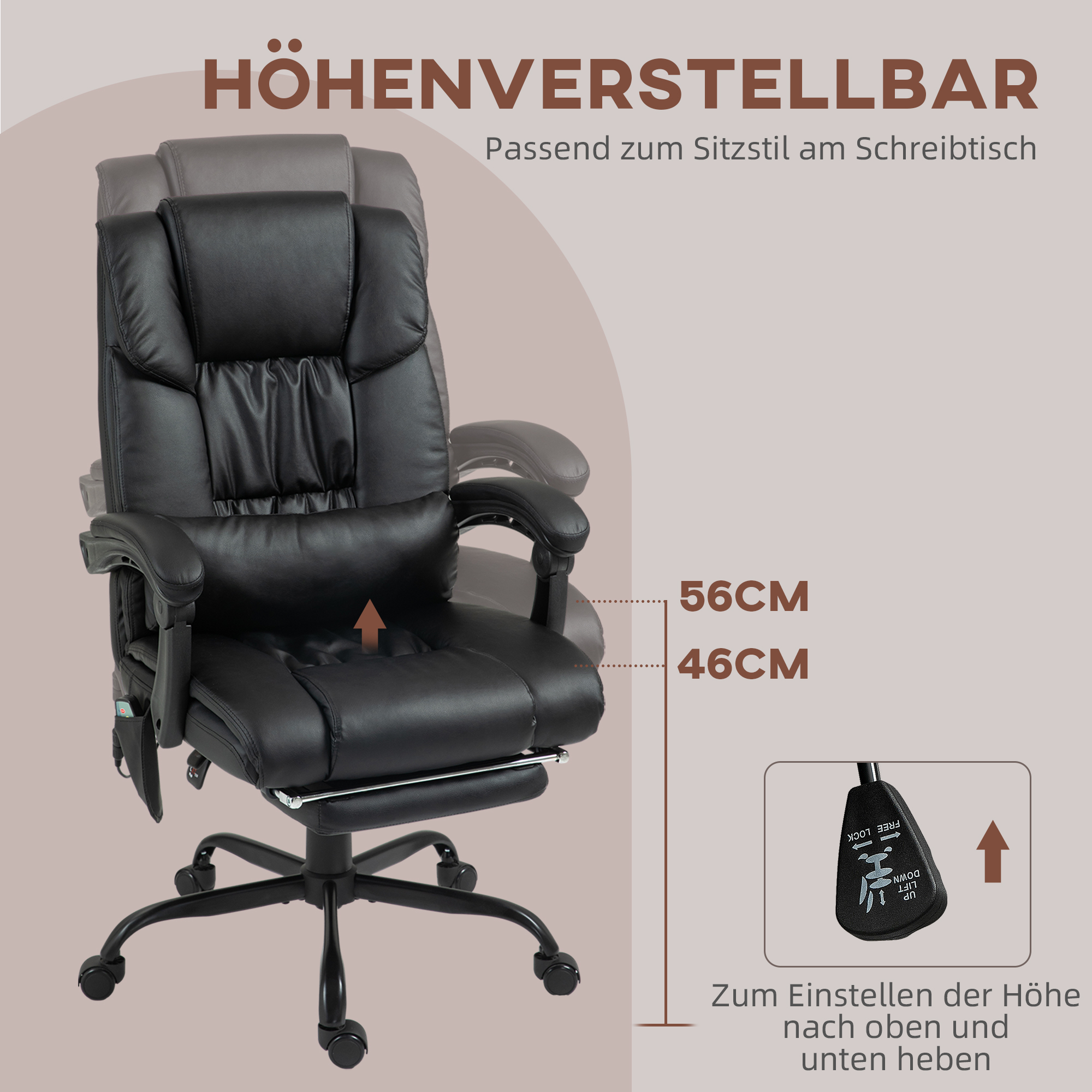 Bürostuhl Ergonomisch mit Massagefunktion Schreibtischstuhl mit Fußstütze, Hoher Rückenlehne, Lendenstütze Schwarz