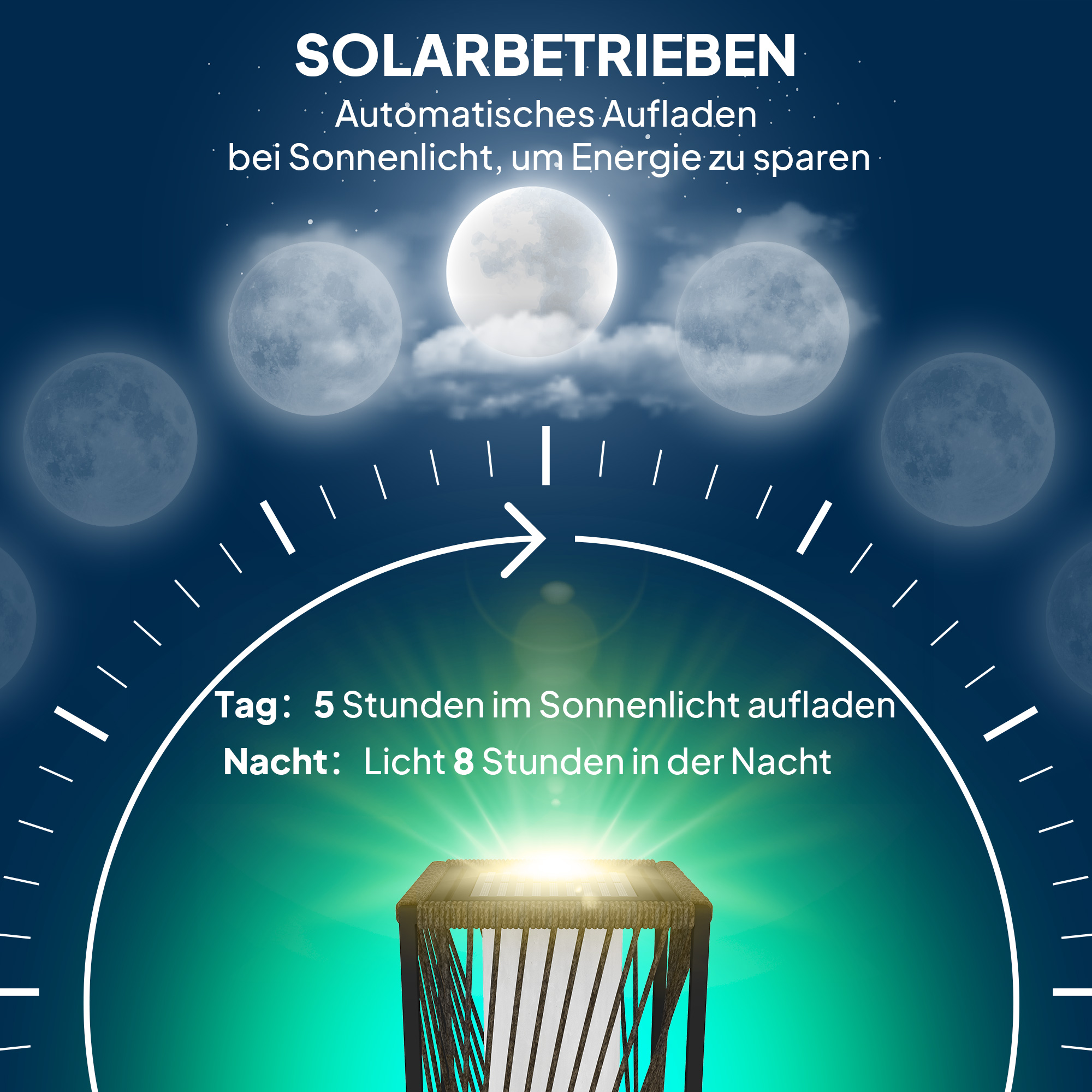 Solar Stehlampe Rattan mit Lichtsensor 25 LED Solarlampen im Boho-Stil IP44 Spritzwassergeschützt Schwarz+Grau