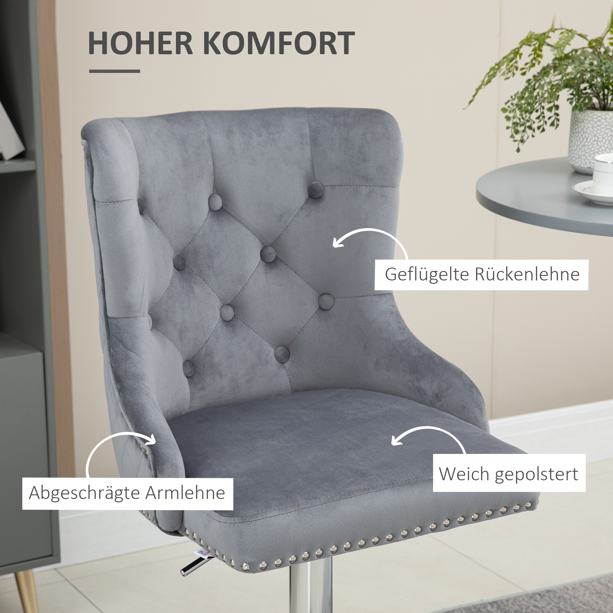 Barhocker, Sitzhocker, 2er-Set, höhenverstellbar, drehbarer Sitz, Fußstütze, Stahl, grau, 49 x 60 x 102-123cm