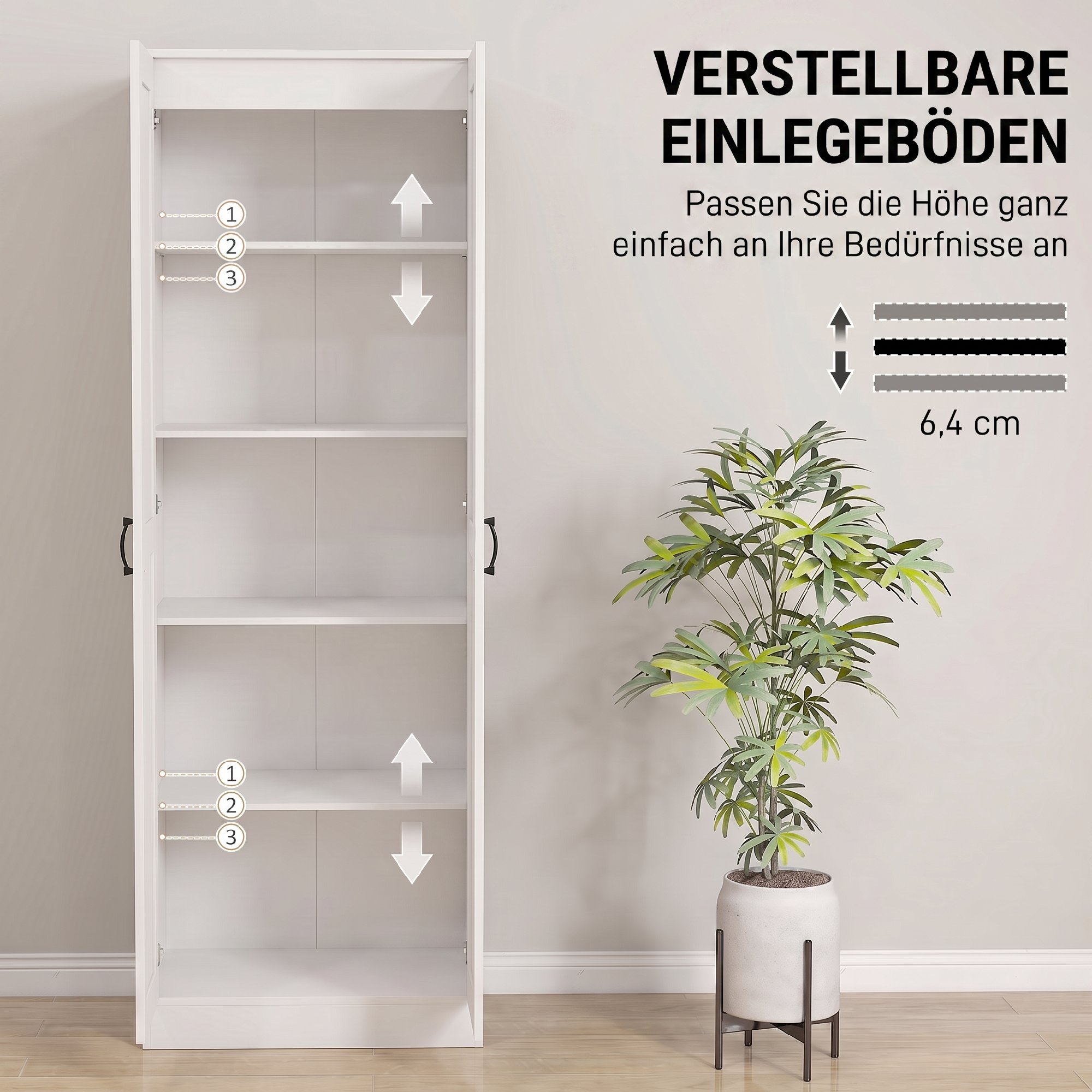 Vorratsschrank 175 cm mit Stauraum, Küchenschrank mit Soft-Close-Türen und verstellbaren Einlegeböden, Weiß