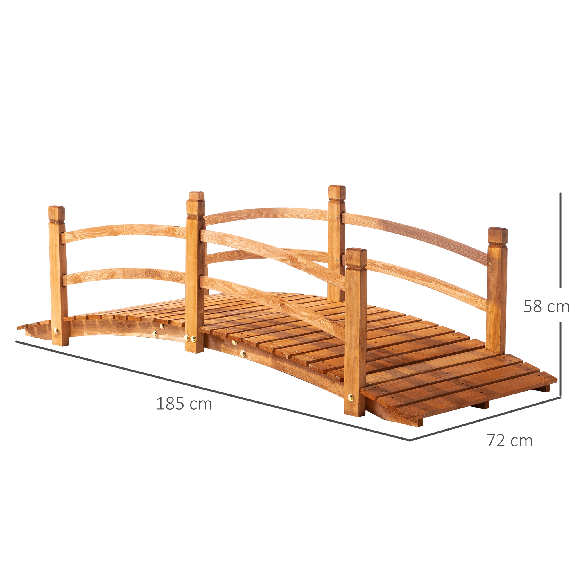Gartenbrücke 1,85 m Holzbrücke begehbar Holzsteg Teichbrücke Zierbrücke mit Geländer bis 200 kg Massivholz Orange