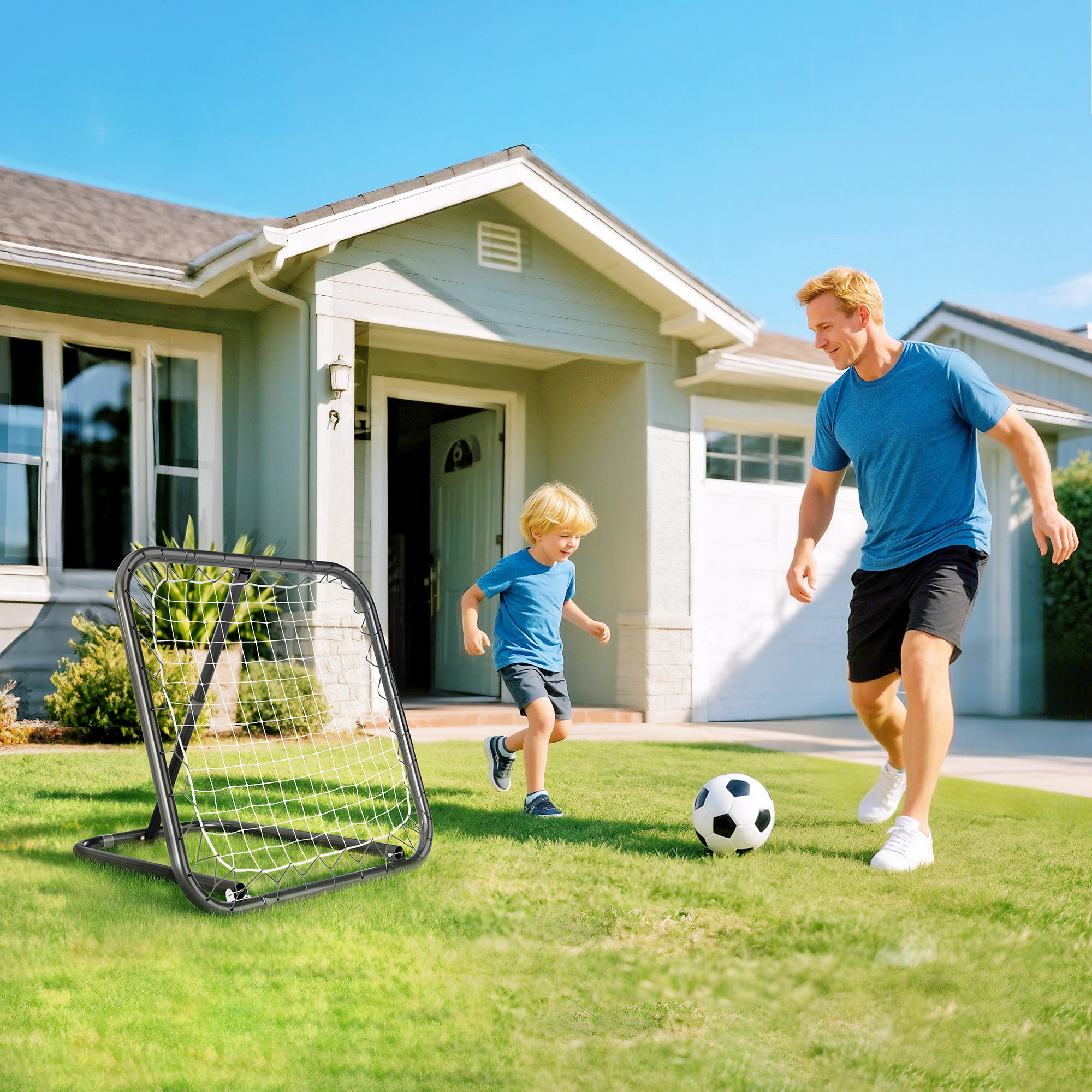Rebounder für Fußball, 78 x 84 cm Prellwand mit Heringen, verstellbar in 5 Stufen, tragbar, Kickback Tor, Fußballtor für Jugendliche, Fußball Trainingszubehör für Baseball Training Weiß
