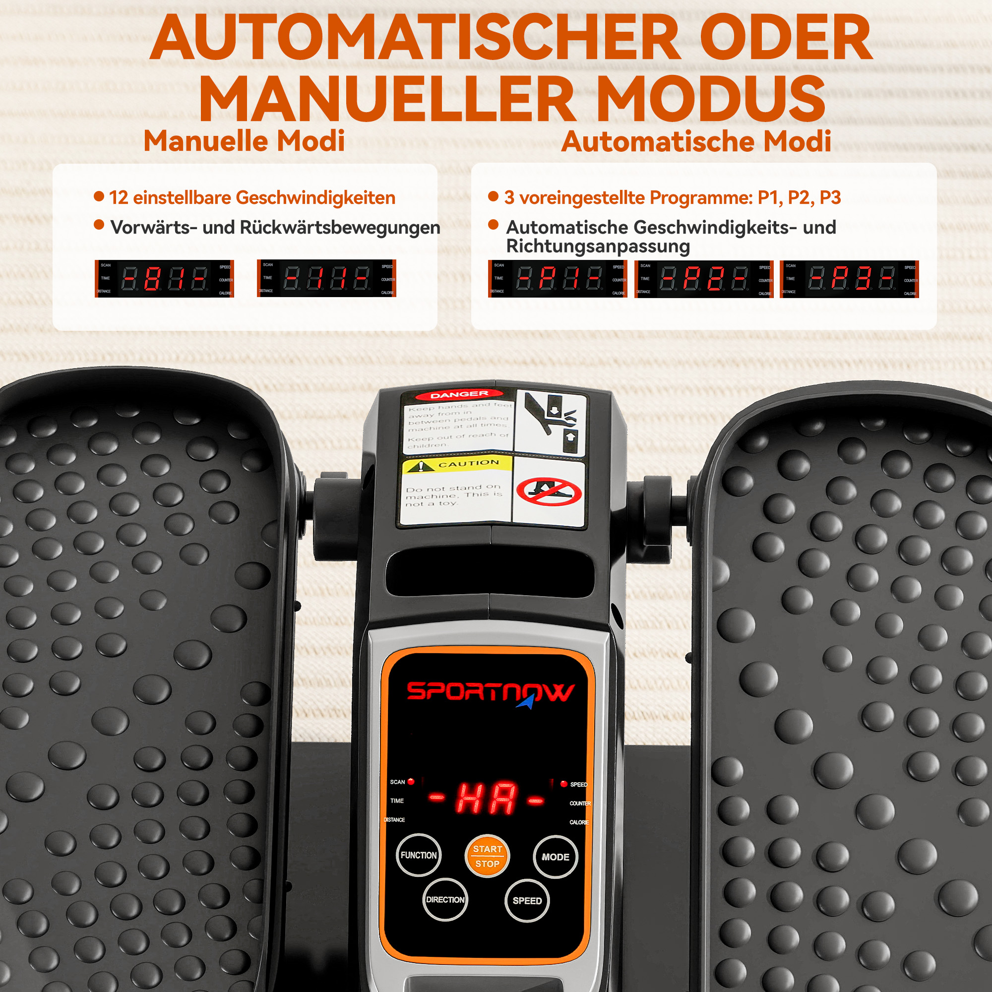 elektrischer Ellipsentrainer, Pedalgerät mit 12 anpassbaren Geschwindigkeiten, tragbar, leicht, Fernbedienung, LED-Monitor, Stahl, Kunststoff, Schwarz