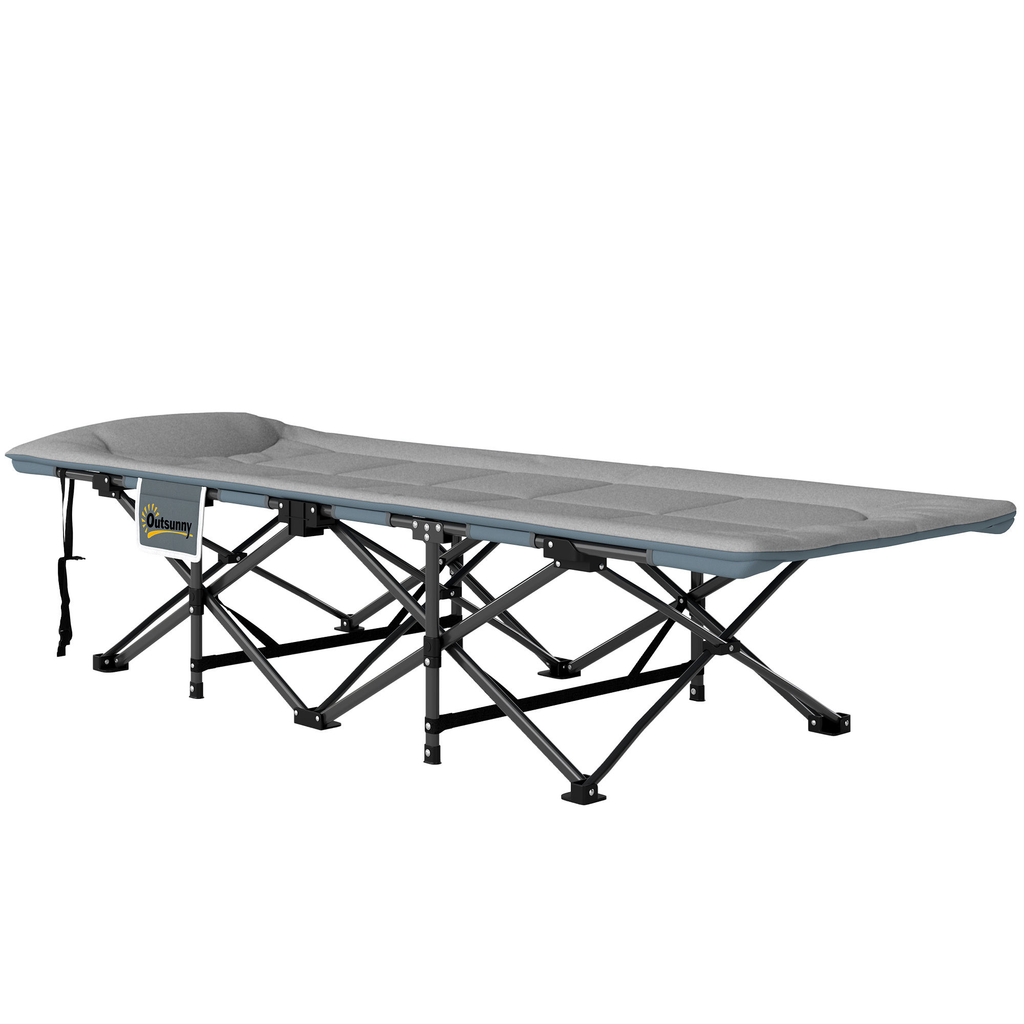 Feldbett faltbar Campingbett mit Matratze Kopfkissen Seitentasche 187 x 67 x 37 cm Gästebett bis 150 kg Grau
