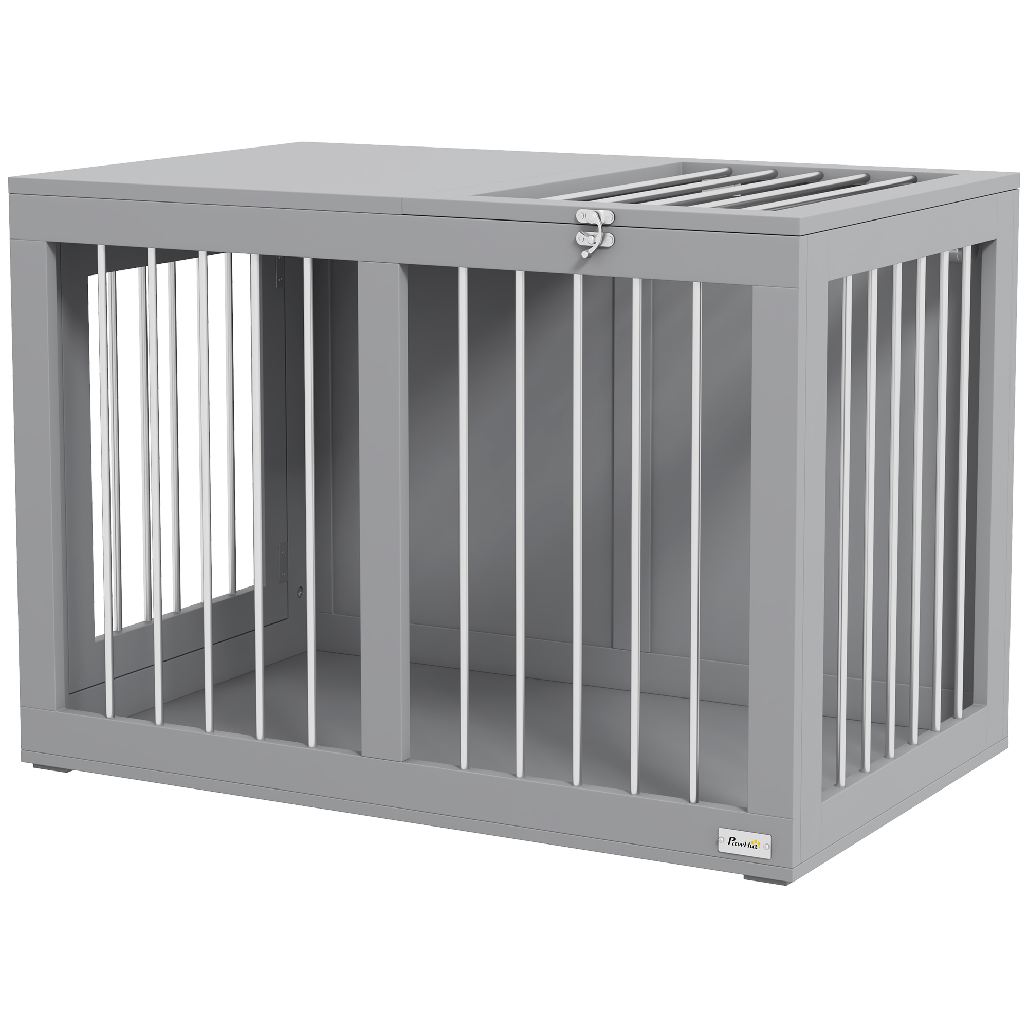 Hundekäfig Hundebox Hundetransportbox,  2 Türen, verriegelbar, Stahlgitter, 80 cm x 50 cm x 56,5 cm, Grau