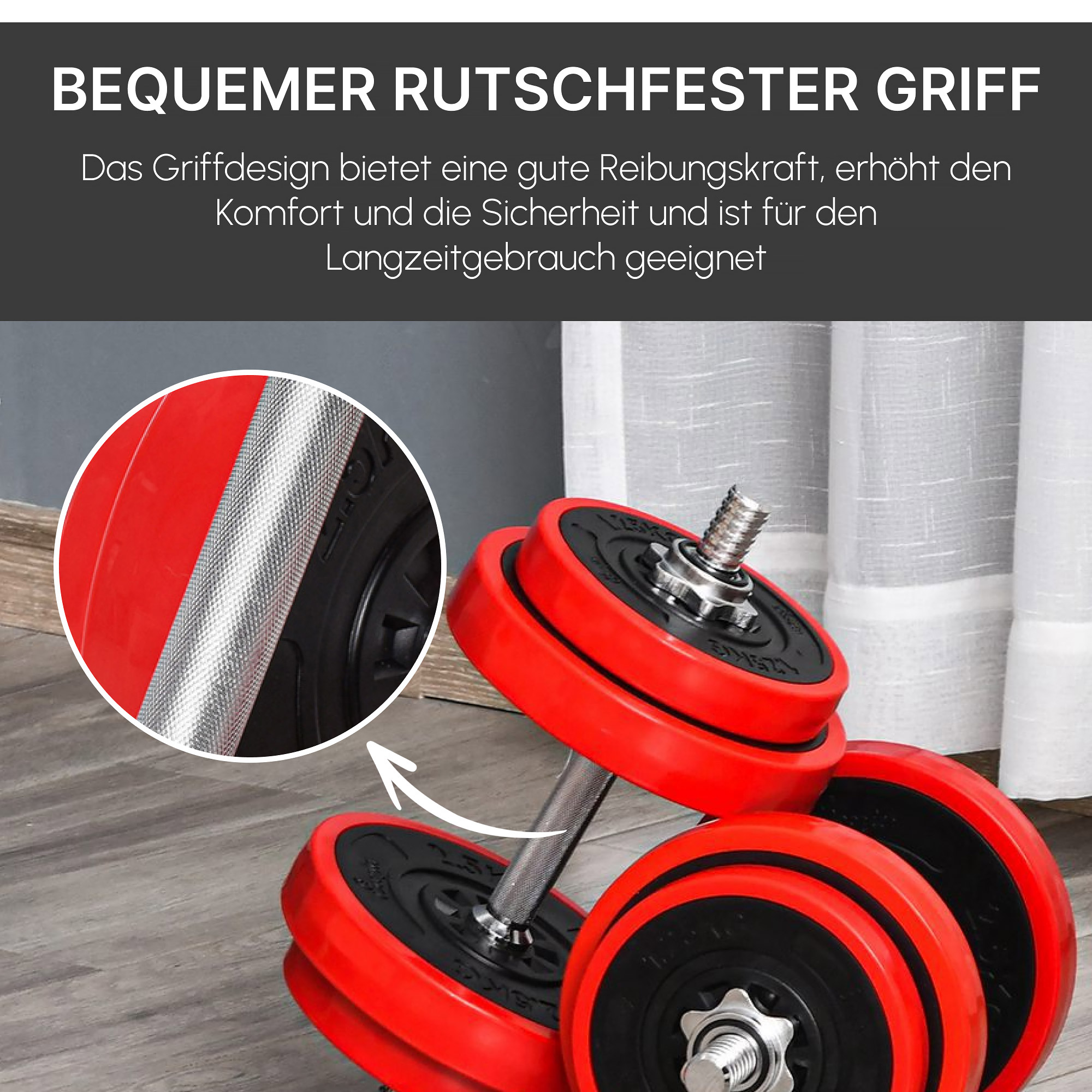 Hantelset 20/30KGS 2-IN-1 Hanteln&Langhanteln verstellbar Gewichtheben für Zuhause Fitness Muskel Rot+Schwarz 21,5 x 21,5 x 3,8 cm