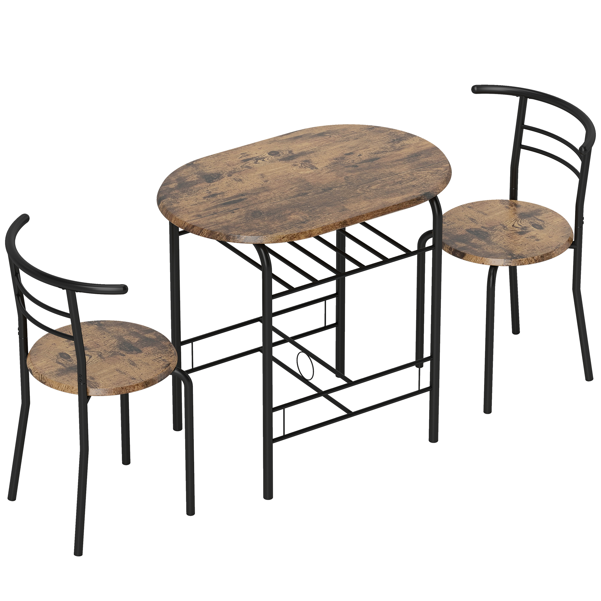 Essgruppe 3-teilig, Küchentisch und Stühle für 2 Personen mit Regal, Wohnzimmer, Rustikal-Braun Holz-Optik