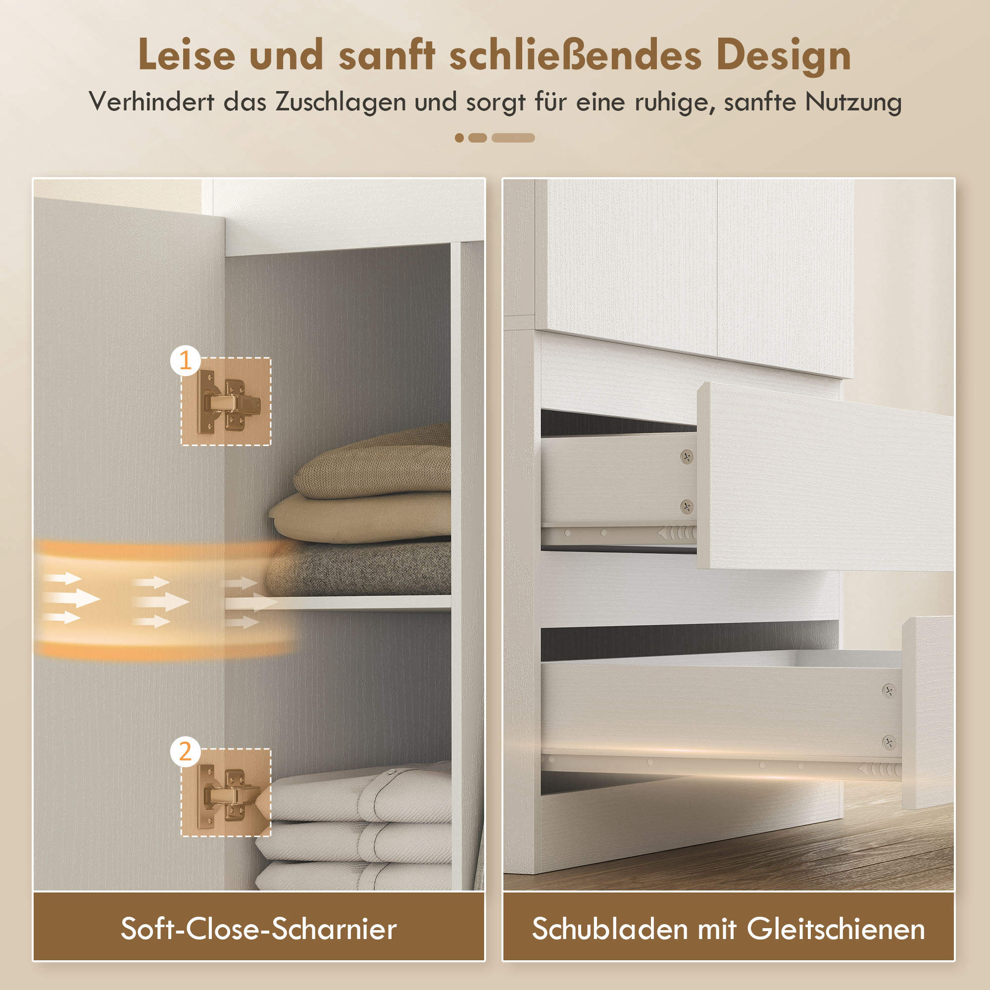 Schlafzimmer-Garderobe mit 2 Türen, 2 Schubladen, 3 Fächer, Holz, Weiß