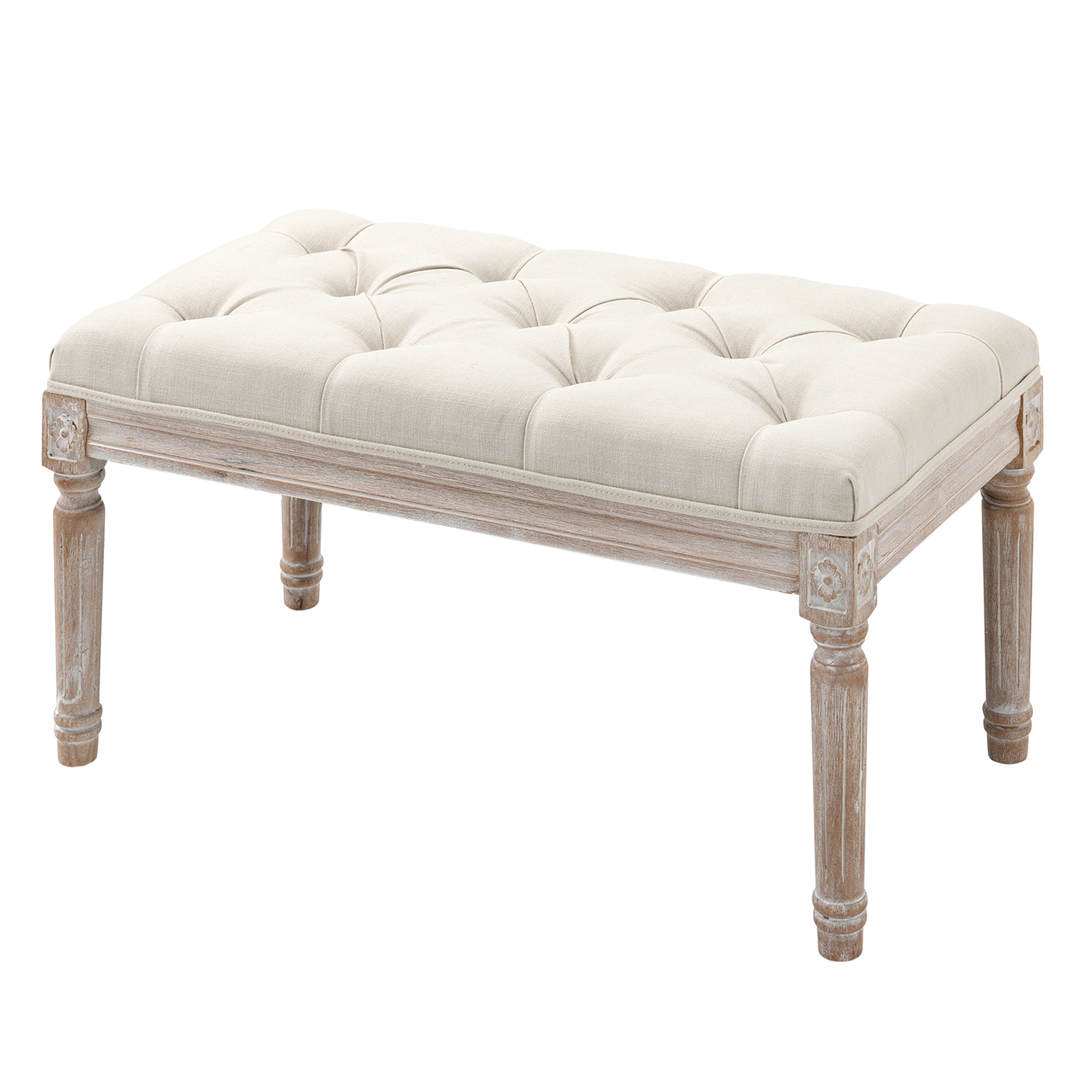 Gepolsterter Sitzhocker, Polsterbank, Fußhocker, Holz und Stoffbezug in Leinenoptik, 80L x 40B x 43H cm, Cremeweiß Gepolsterter Sitzhocker, Polsterbank, Fußhocker, Holz und Stoffbezug in Leinenoptik, 80L x 40B x 43H cm, Cremeweiß