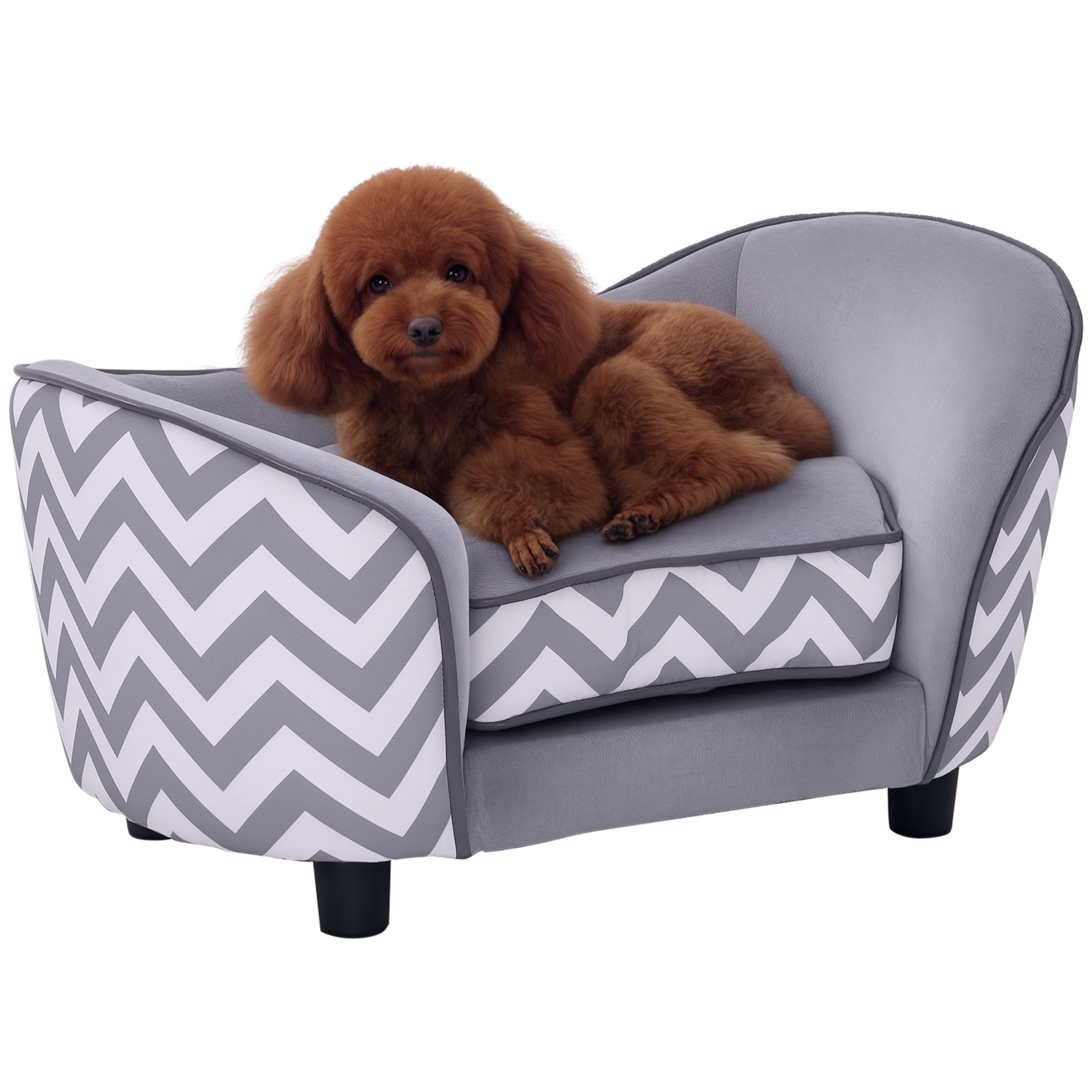 Haustiersofa Hundecouch Hundesofa Hundebett Hundematte Katze Kissen gepolstert Holz Schaumstoff Grau 68,5 x 40,5 x 40,5 cm