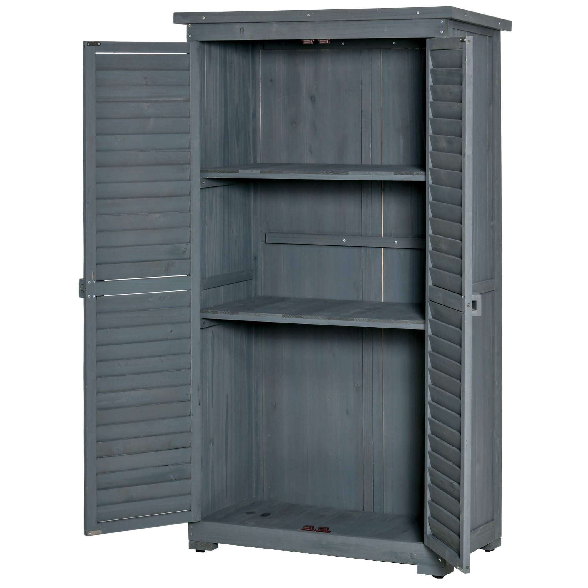 Gartenschrank Holz Gerätehaus Geräteschuppen Geräteschrank Holzhütte Pultdach Bitumenpappe Lamellentüren Grau 87 x 46,5 x 160 cm Gartenschrank Holz Gerätehaus Geräteschuppen Geräteschrank Holzhütte Pultdach Bitumenpappe Lamellentüren Grau 87 x 46,5 x 160 cm
