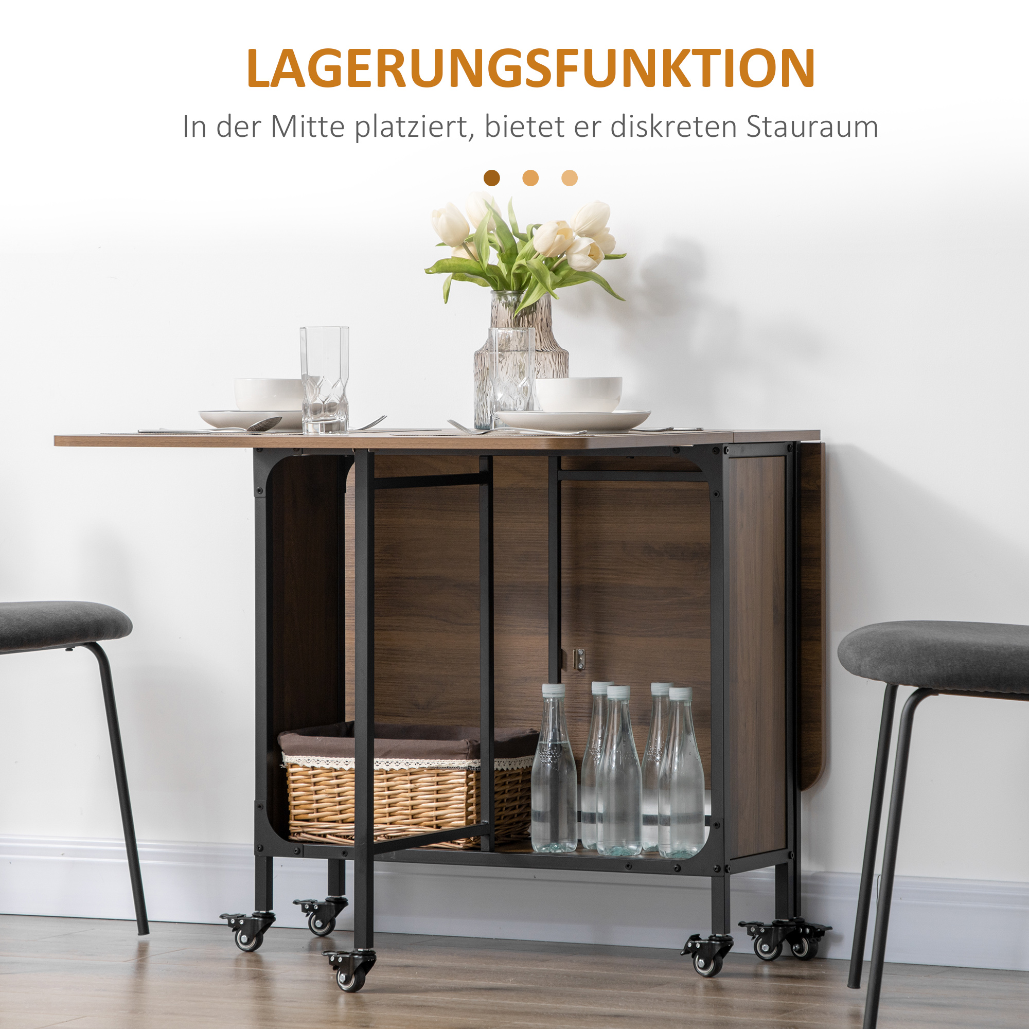 Mobiler Klapptisch Klapptisch, 2 klappbare Flächen, 130 cm x 80 cm x 74 cm, Braun