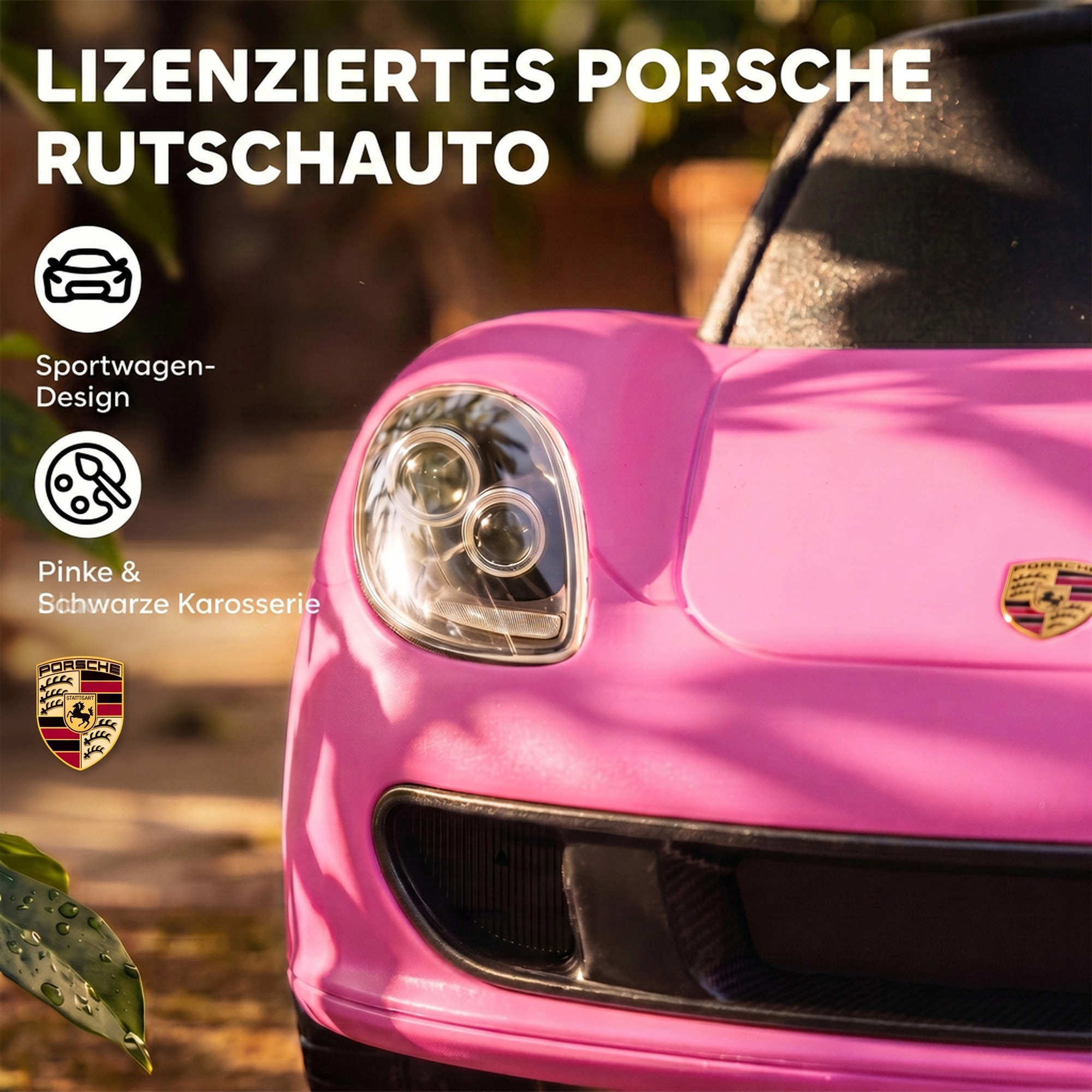 Rutschauto Kinder Porsche Rutschfahrzeug mit Hupe Licht Motorgeräuschen, für 18–36 Monate, Rosa