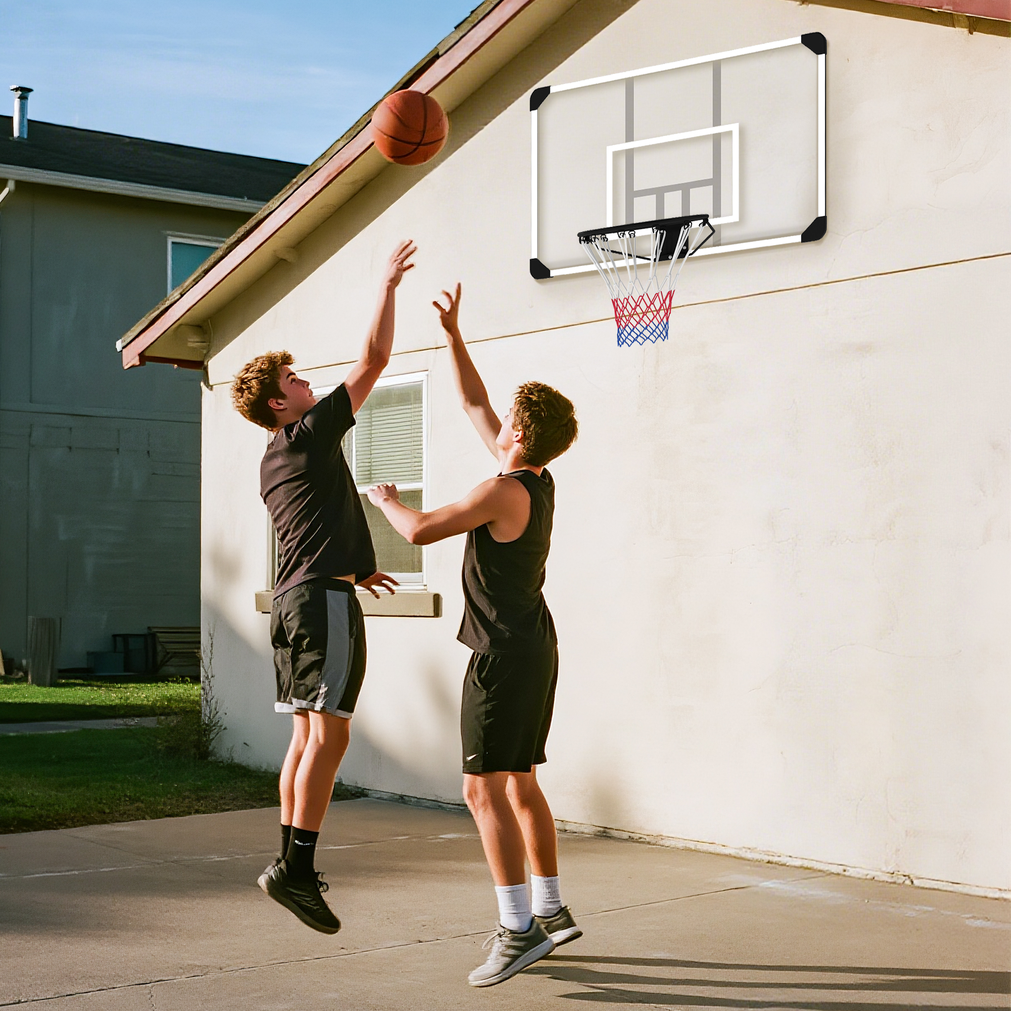 Basketballkorb, bruchsichere Rückwand, Indoor & Outdoor, Stahlrahmen, Schwarz