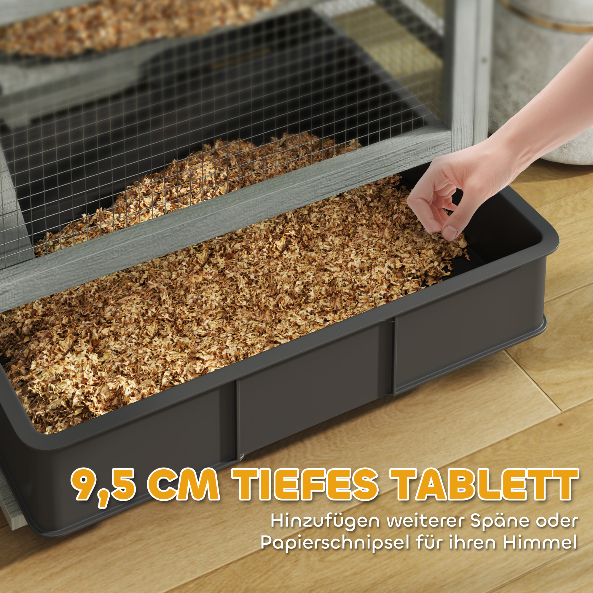 4-stufiger Hamsterkäfig aus Holz, mit Hütten, Wippe, Futterschalen, Rampen, Rollen, 65 x 45 x 109 cm, Grau