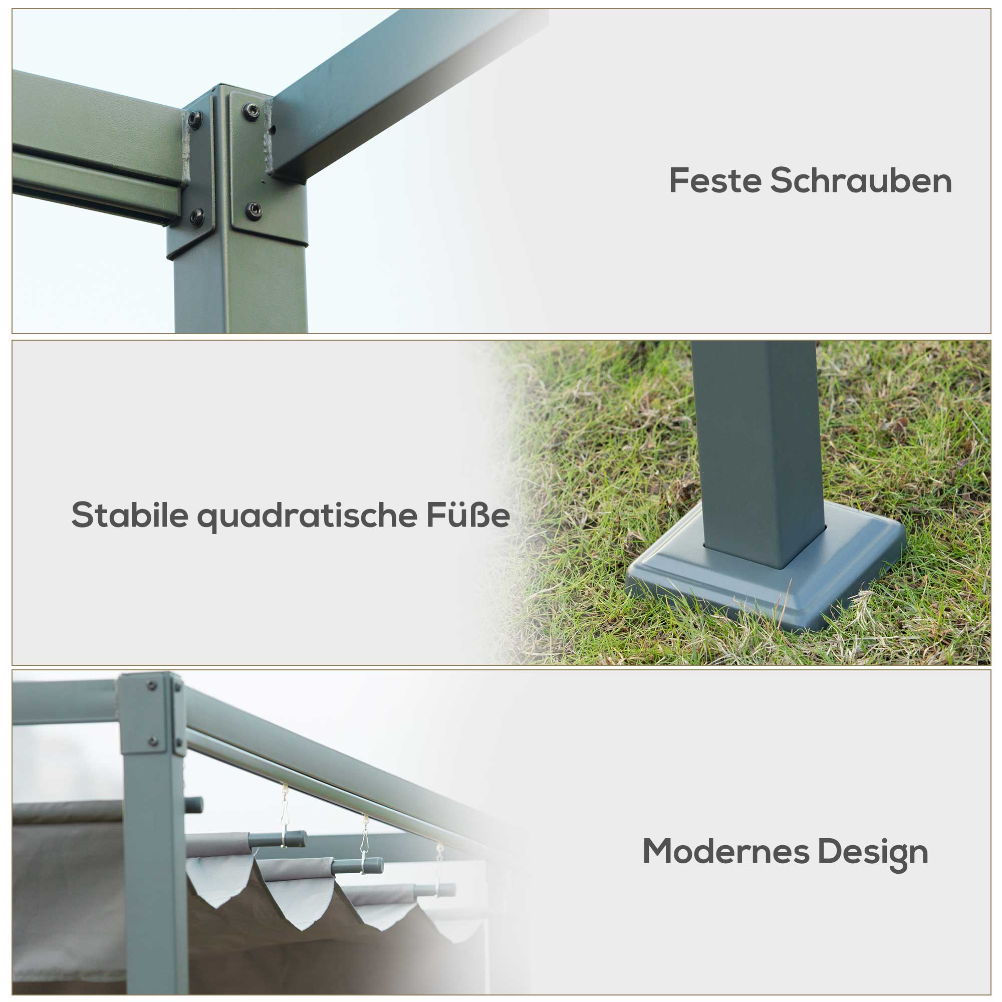 Pergola 3x2m Garten Pavillon, Terrassendachung aus Metall, Gartenpavillon mit verstellbares Dach, Freistehend, Sonnenschutz für Terrasse und Garten, Grau