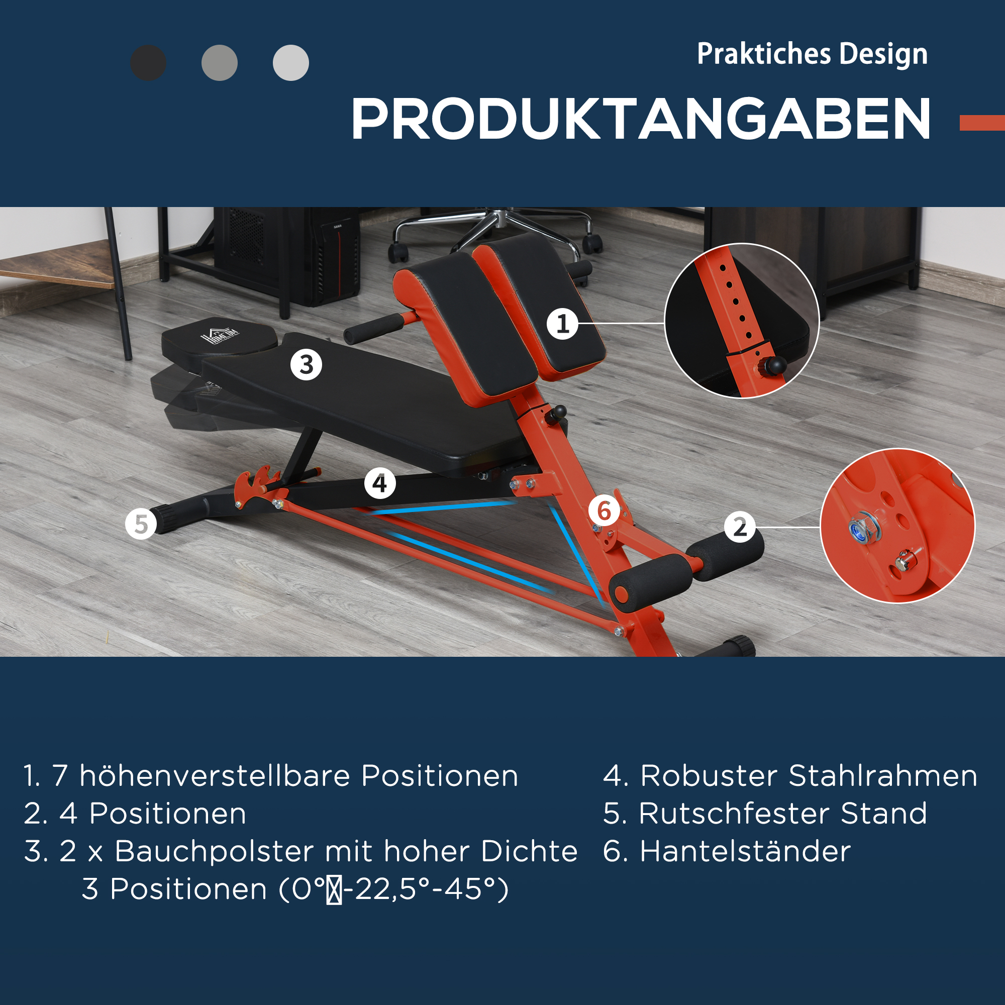 Hantelbank Fitnessbank Schrägbank Multifunktion Bauchtrainer Verstellbar Stahl Schwarz 64 x 146 x 73,5-85 cm
