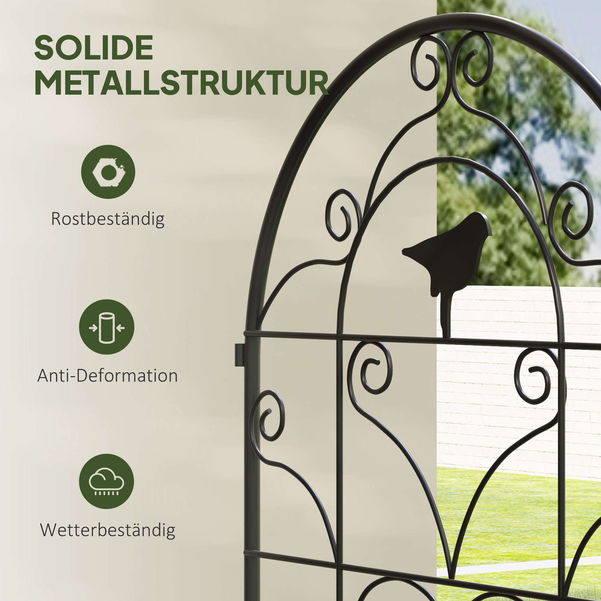 Rankgitter Metall 2er Set zum Stecken rostfrei Rankhilfe mit Vogeldesign für Kletterpflanzen 50x120 cm Schwarz