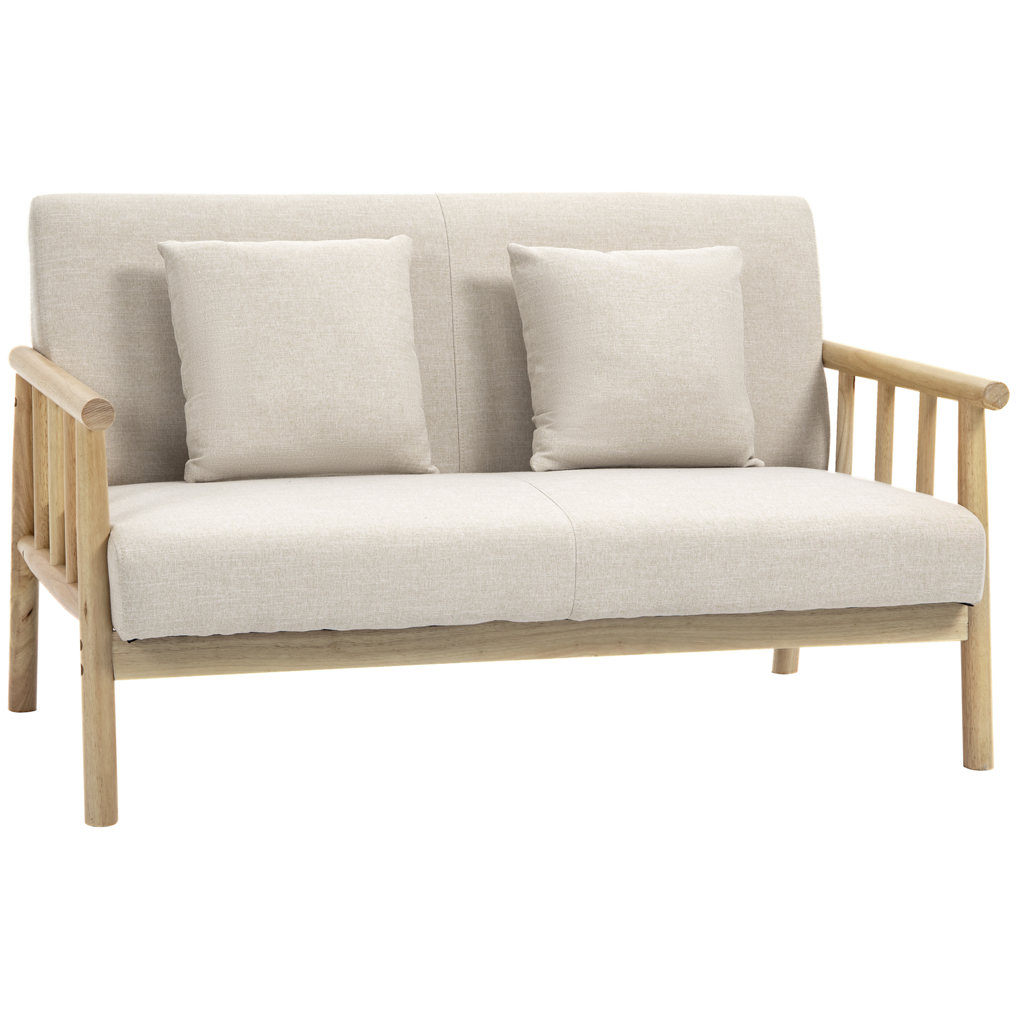 2-Sitzer Sofa, Stoffbezug in Leinenoptik, kompakt, bis 200 kg, Holzrahmen, 123L x 69B x 74H cm, Beige 2-Sitzer Sofa, Stoffbezug in Leinenoptik, kompakt, bis 200 kg, Holzrahmen, 123L x 69B x 74H cm, Beige