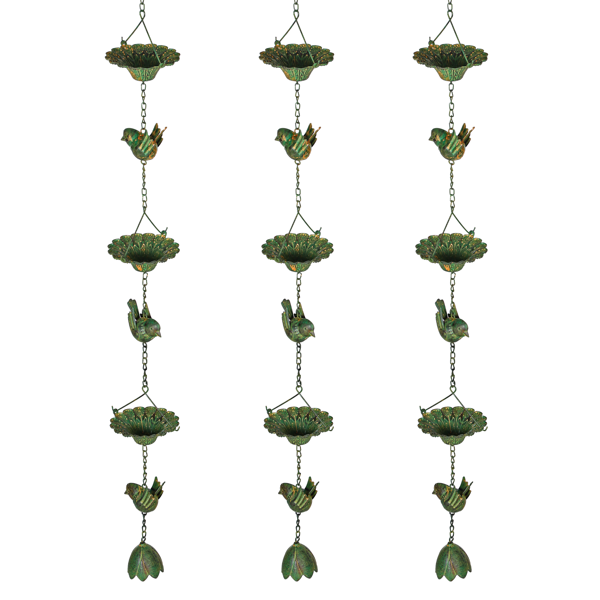 3er Set Regenkette 123cm Regenablaufkette aus Metall Ablaufkette mit befestigtem Aufhänger Vögeln Bell Grün 3er Set Regenkette 123cm Regenablaufkette aus Metall Ablaufkette mit befestigtem Aufhänger Vögeln Bell Grün