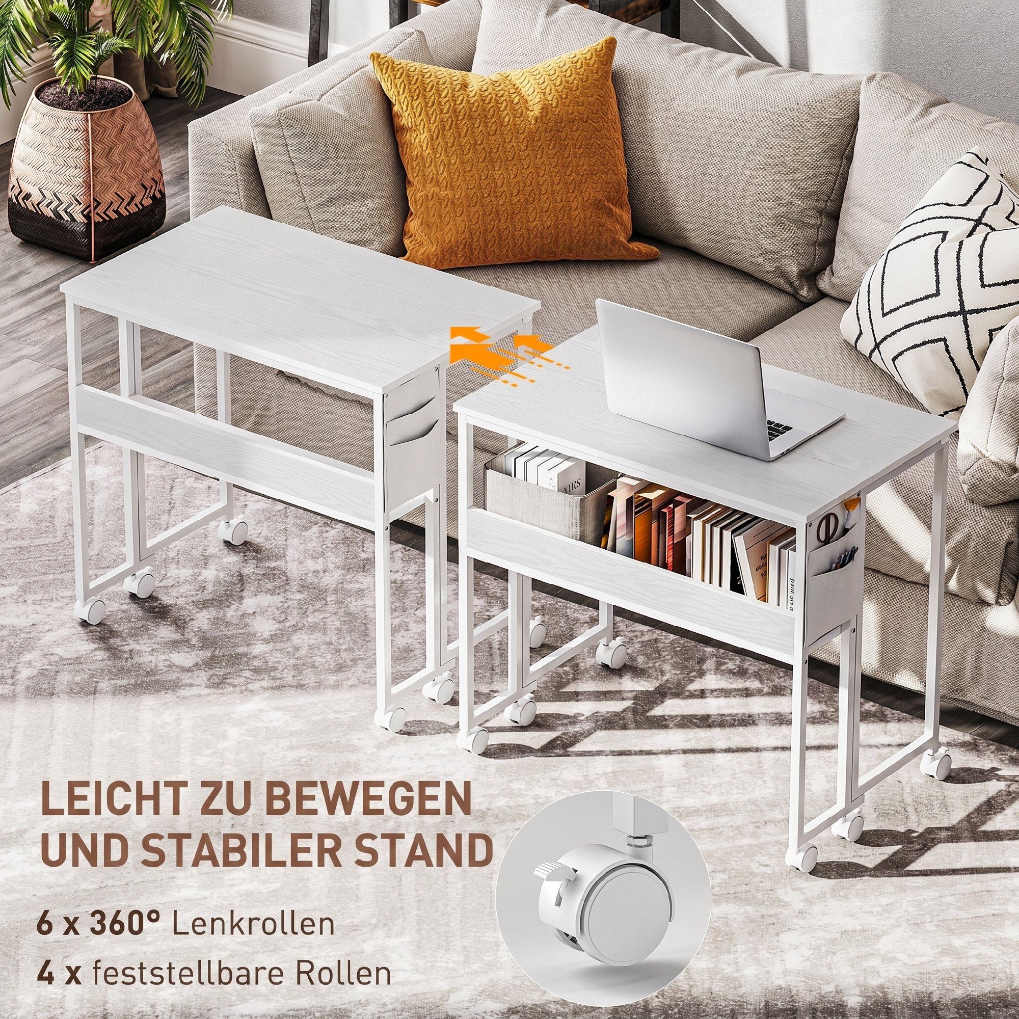 faltbarer Schreibtisch, zum Beistelltisch umwandelbar, offenes Regal, Weiß
