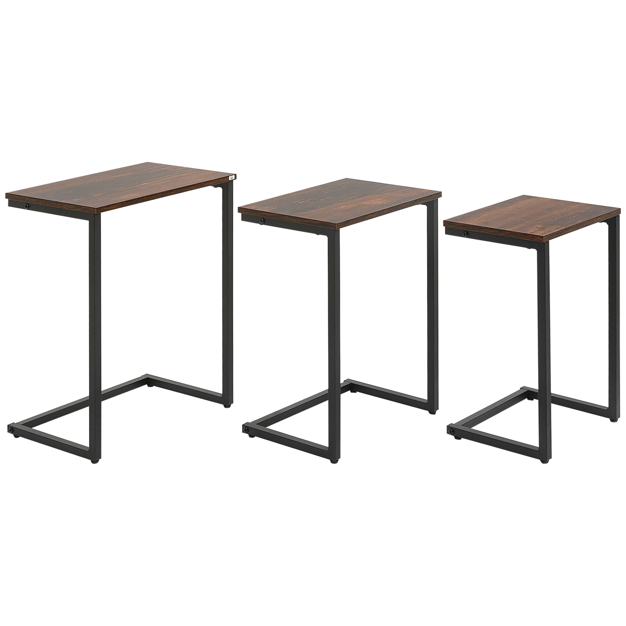 Satztisch, Beistelltisch, 3er-Set, Industrial Design, Stahlrahmen, braun+schwarz, 45 x 30 x 60cm