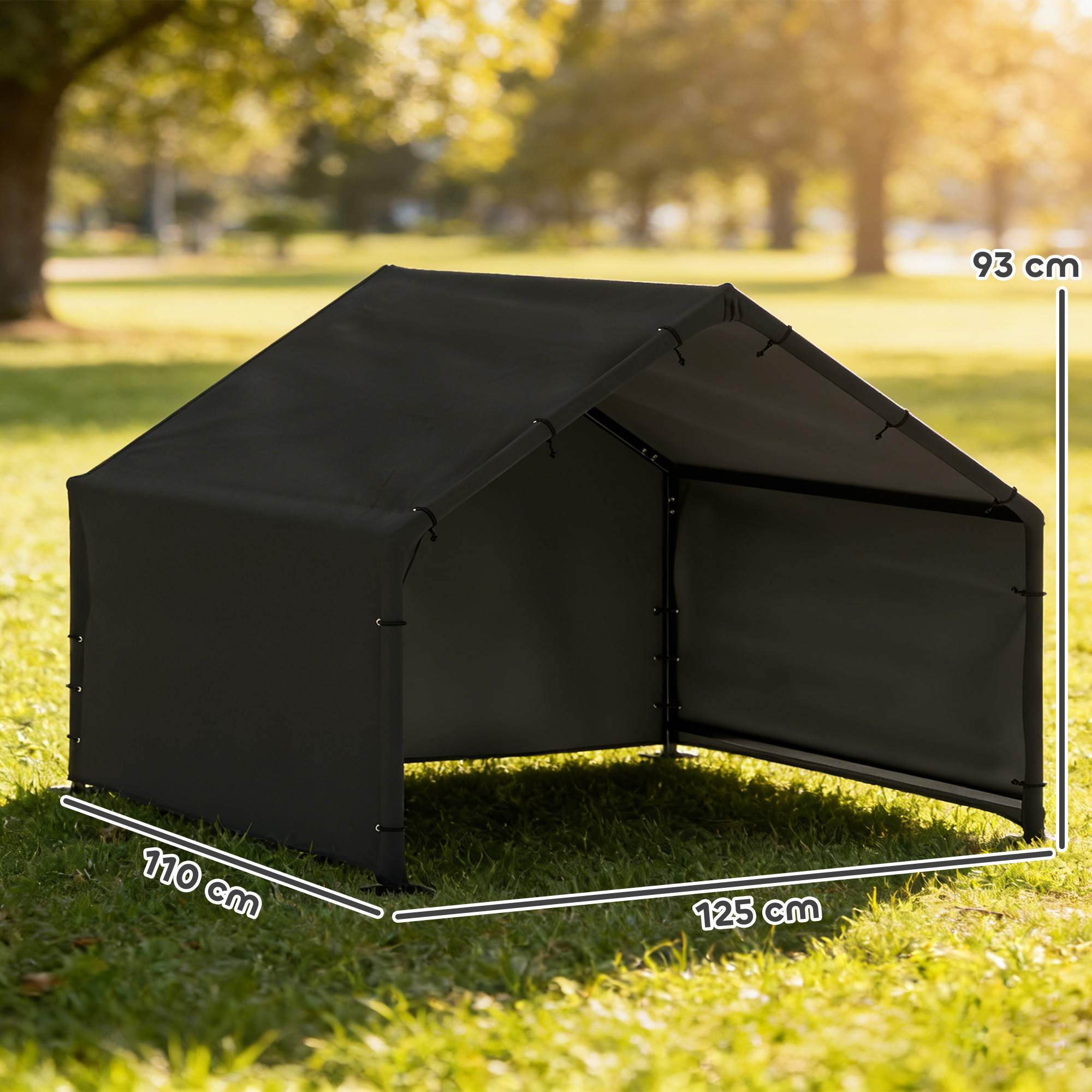 Hundehütte Hundehaus mit wasser- und UV-beständiger Überdachung, für Hunde bis 30 kg 125 x 110 x 93 cm Schwarz