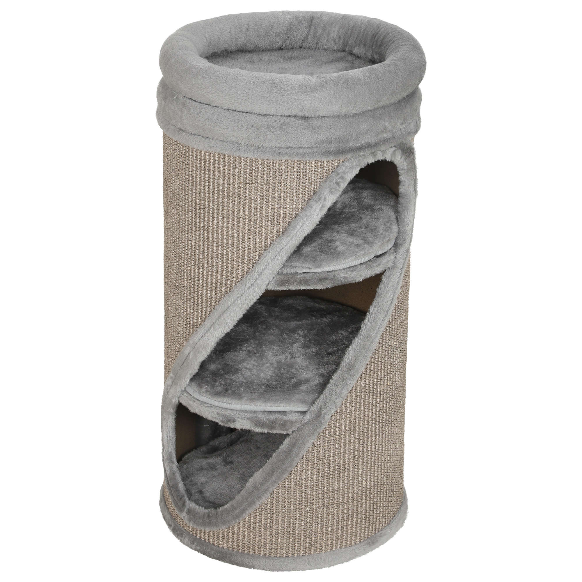 Kratztonne 75 cm Hoch Ø 35 cm 4-Stufige Katzentonne mit 3 Höhlen, abnehmbarem waschbarem Plüschbett Sisal-Kratzfläche