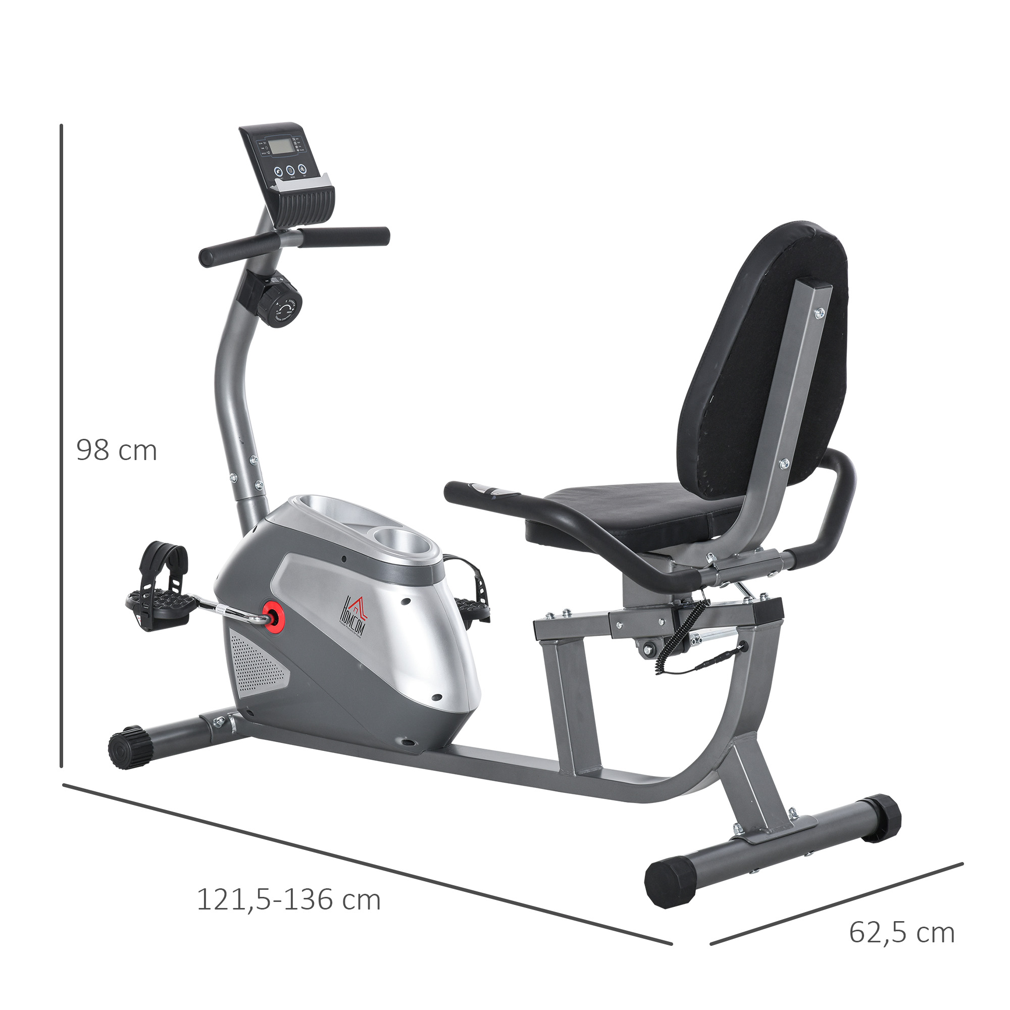 Liegeergometer mit LCD-Anzeige 8 stufig einstellbarem Magnetwiderstand Liegefahrrad Heimtrainer mit Herzfrequenzsensoren, verstellbarer Rückenlehne, Sitzergometer für Senioren bis 110 kg