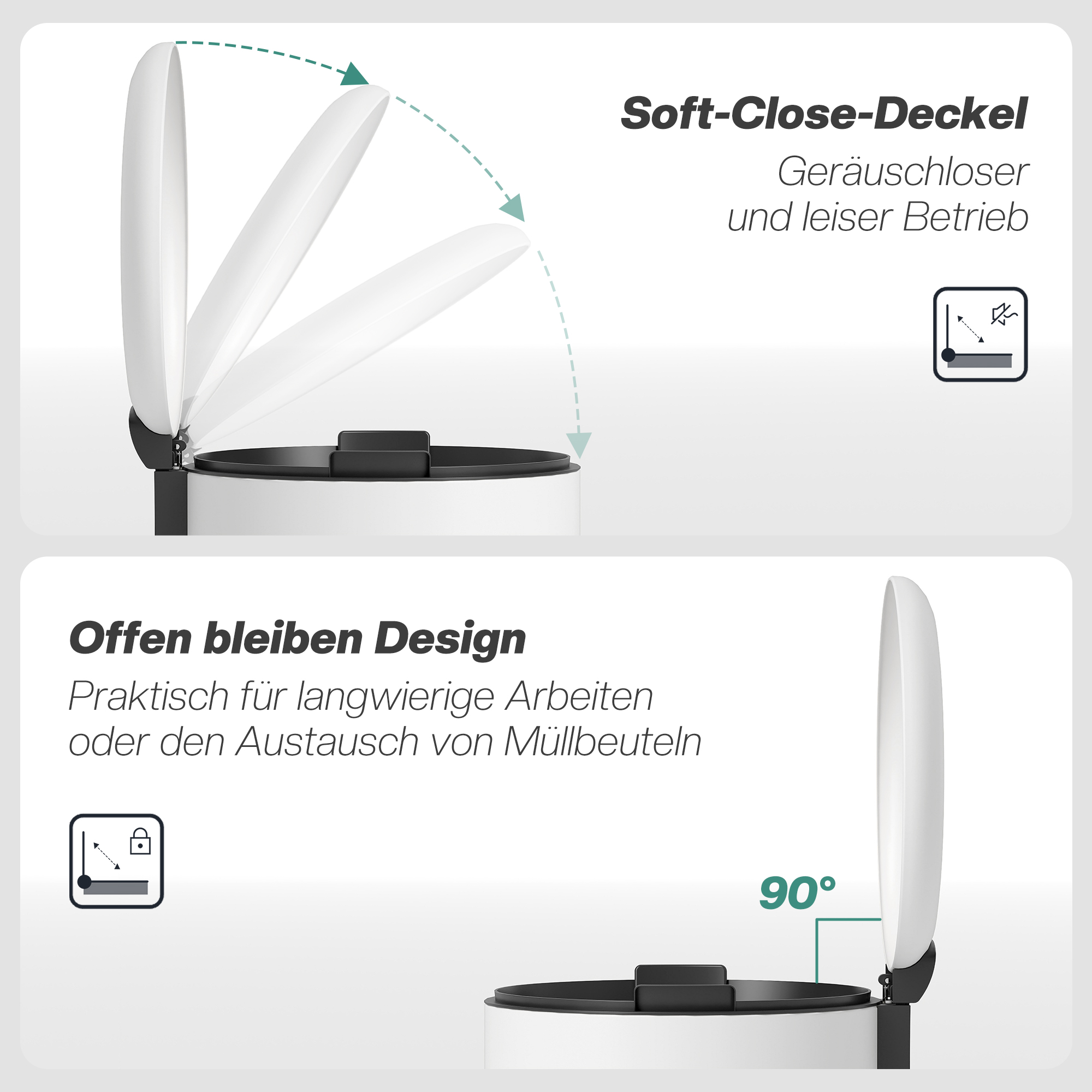 Mülleimer 20L, mit Pedal, Inneneimer, fingerabdrucksicher, leises Schließen, Cremeweiß