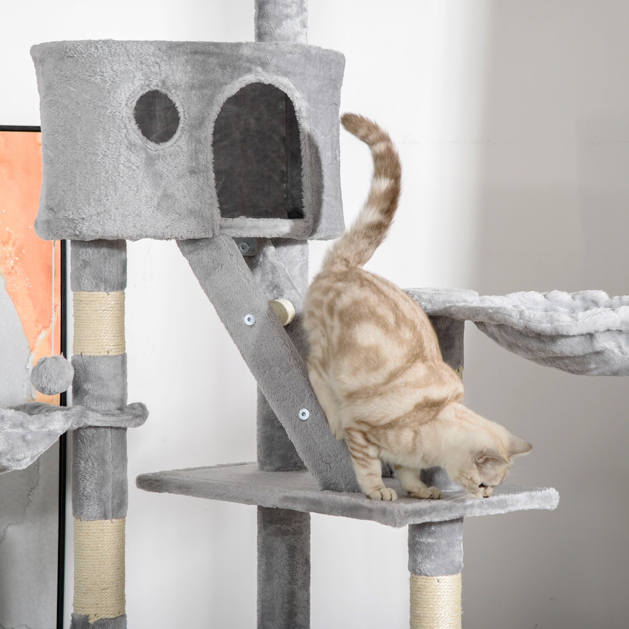 Katzenkratzbaum 240-260 cm Deckenhoch Kratzbaum groß Kletterbaum Katze Kratzbaum für große Katzen mit Sisalseil Hellgrau