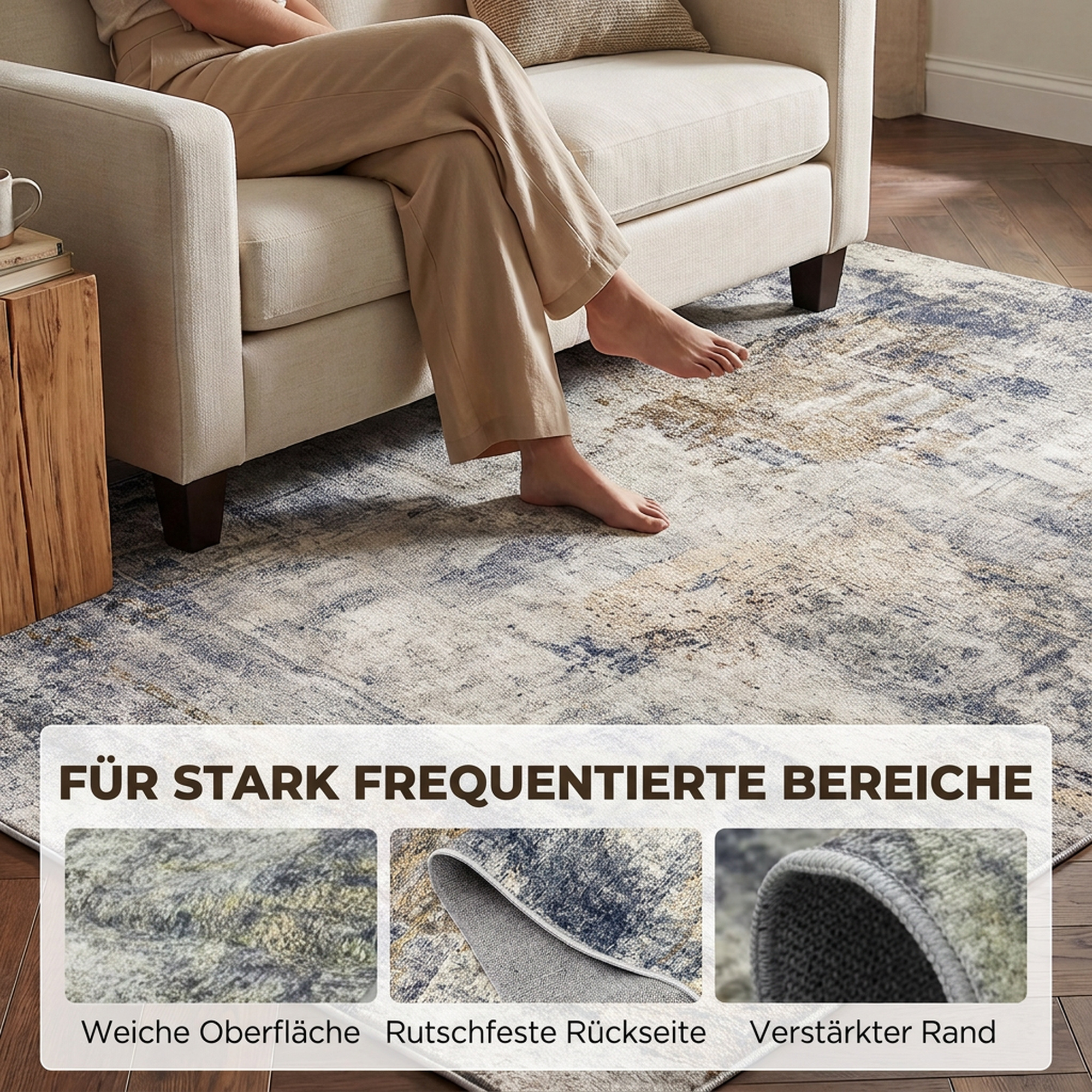 Wohnzimmerteppich, Polyester, modernes künstlerisches Muster, waschbar, Grau
