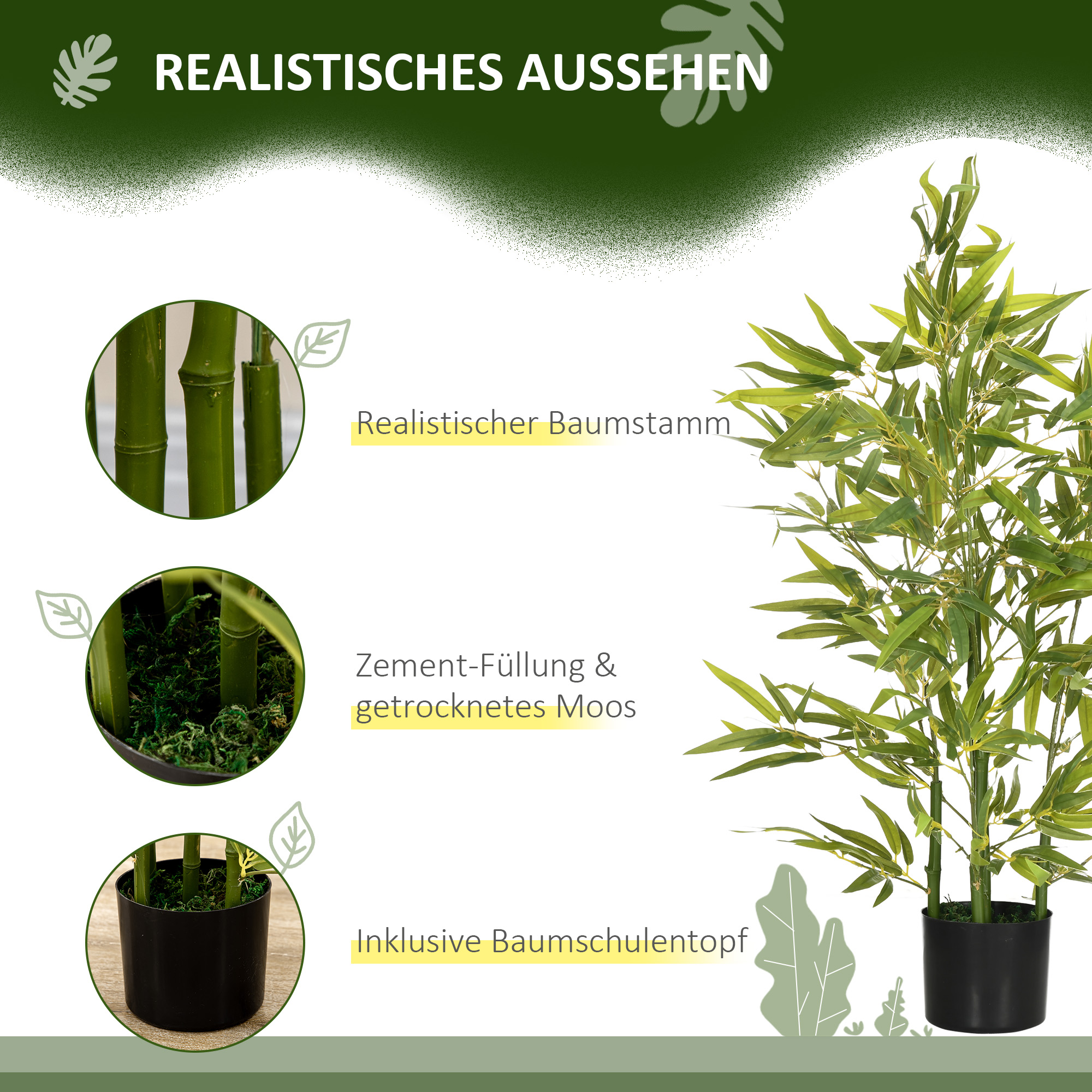 künstlicher Baum, Kunstpflanze, 5 Stämme, 504 Blätter, robuster Topf, Kunststoff