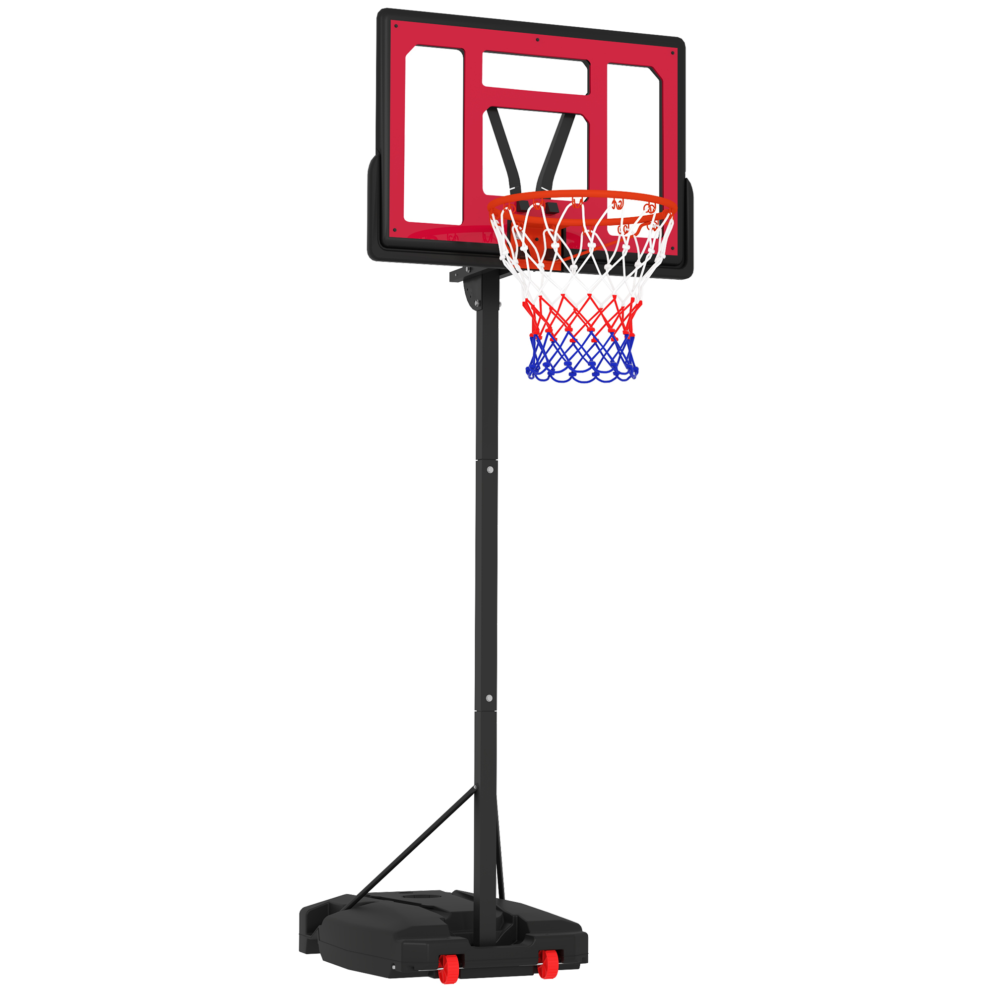Basketballkorb, Outdoor-Basketballkorb für Jugendliche 200-260 cm höhenverstellbar, mit Rädern, Rot Basketballkorb, Outdoor-Basketballkorb für Jugendliche 200-260 cm höhenverstellbar, mit Rädern, Rot