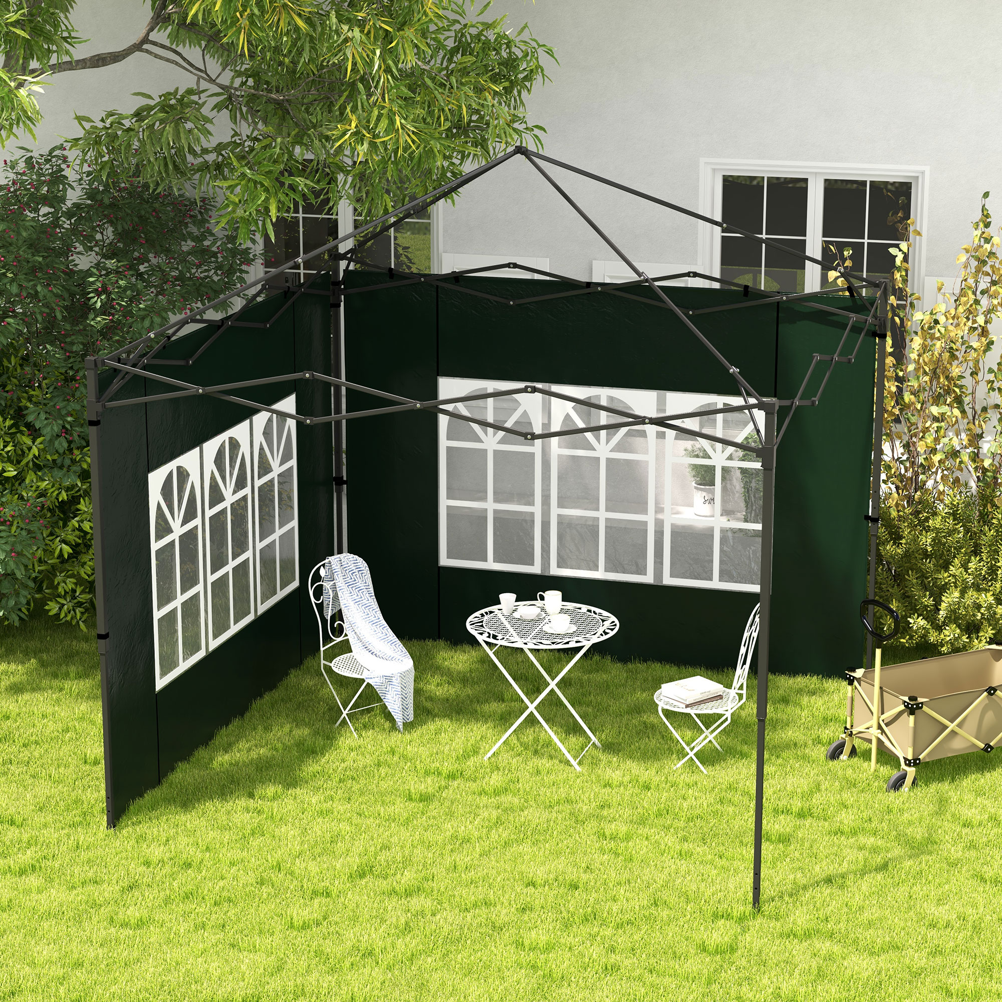 2er Set Seitenwände für Pavillon 3x3 3x6 Wasserdicht Seitenteile mit Fenster Dunkelgrün