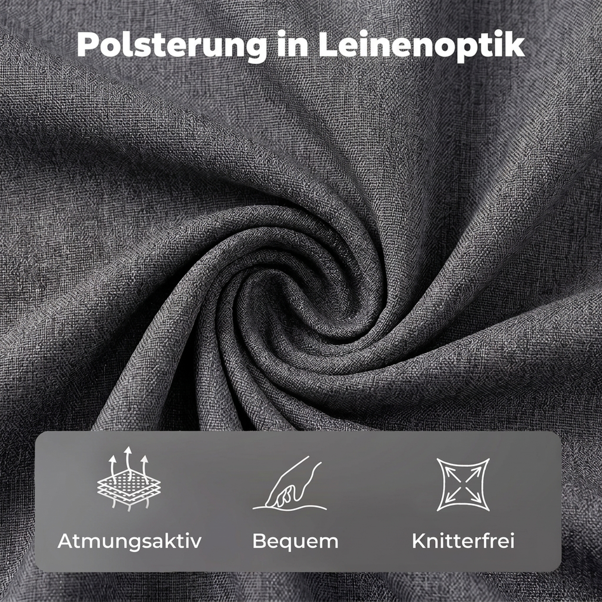 Bettgestell 140 x 200 cm mit verstellbarem Kopfteil, gepolstertes Bett in Leinenoptik mit 12 Latten