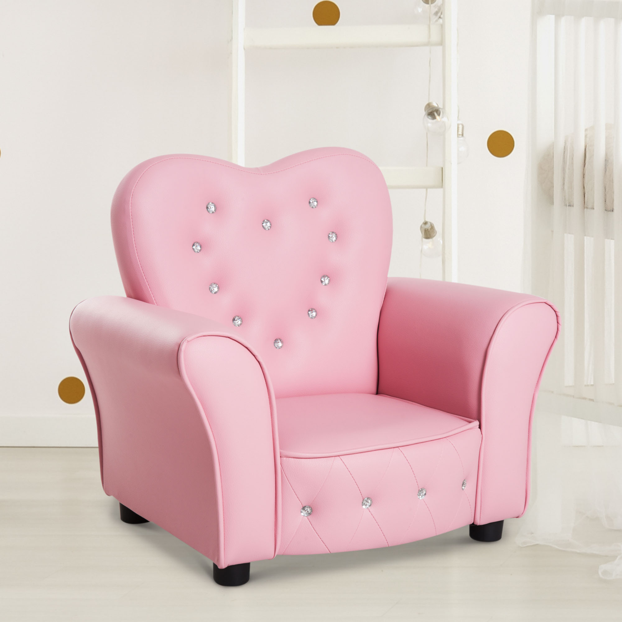 Kindersessel Kindersofa, massiven Holzfüßen Sessel aus Schaumstoff Kinderstuhl für Kinderzimmer, Spielzimmer, 59 x 41,5 x 49 cm, für Kinder 1,5-3 Jahre Rosa